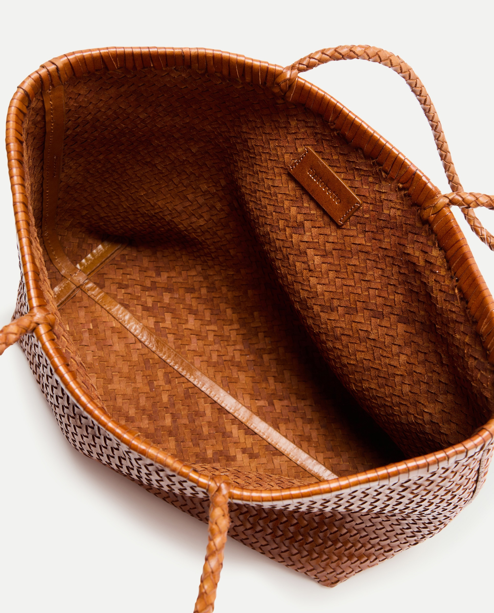 Mala Shopper em Pele com Entrançado Manual 730 Camel-3