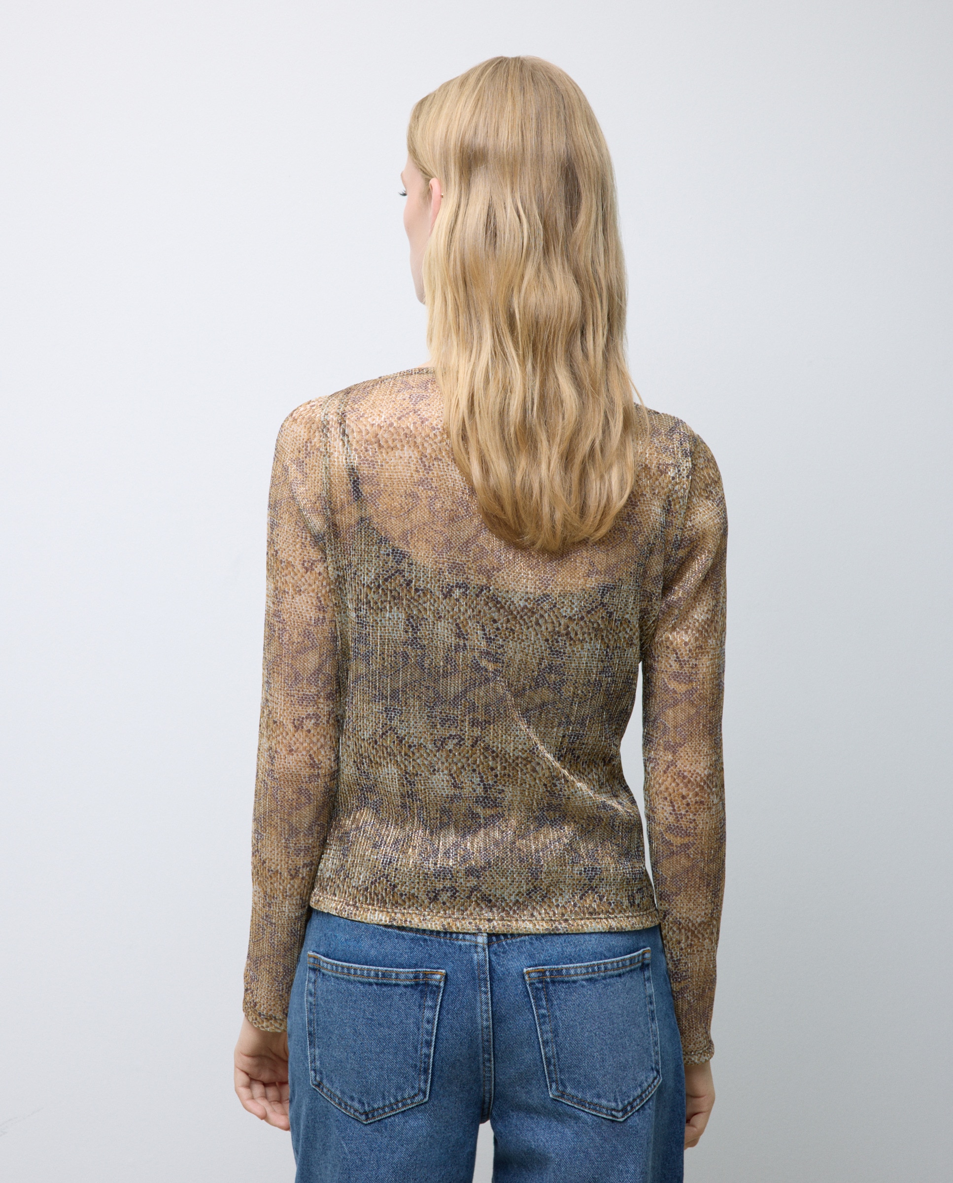 Camisola de Manga Comprida com Animal Print de Serpente Castanho-3