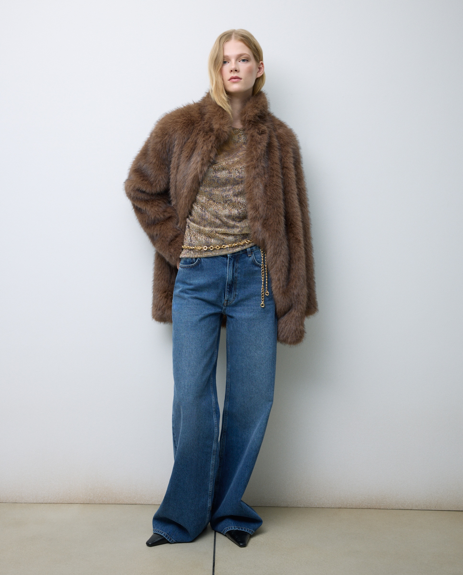 Camisola de Manga Comprida com Animal Print de Serpente Castanho-2