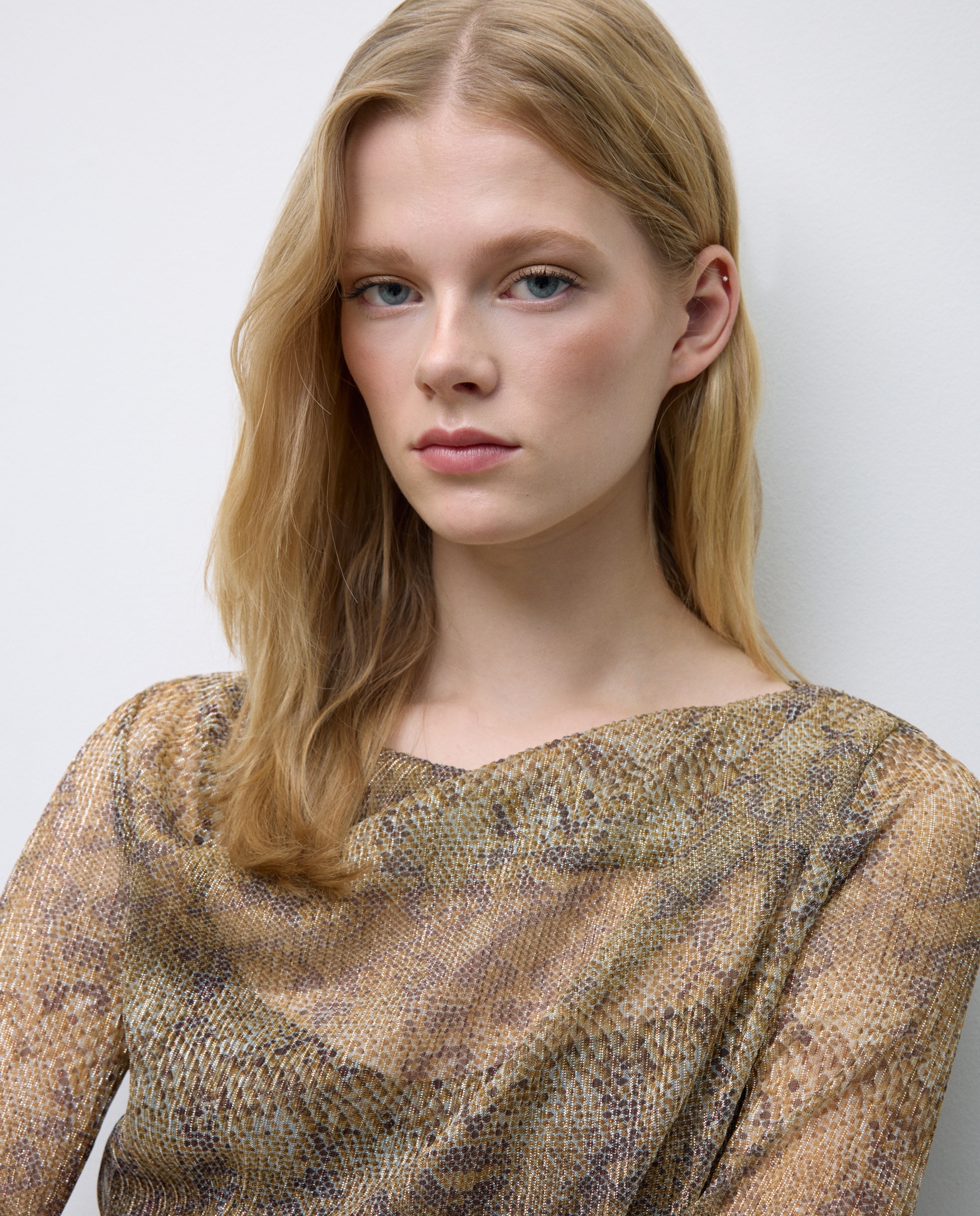 Camisola de Manga Comprida com Animal Print de Serpente Castanho-4