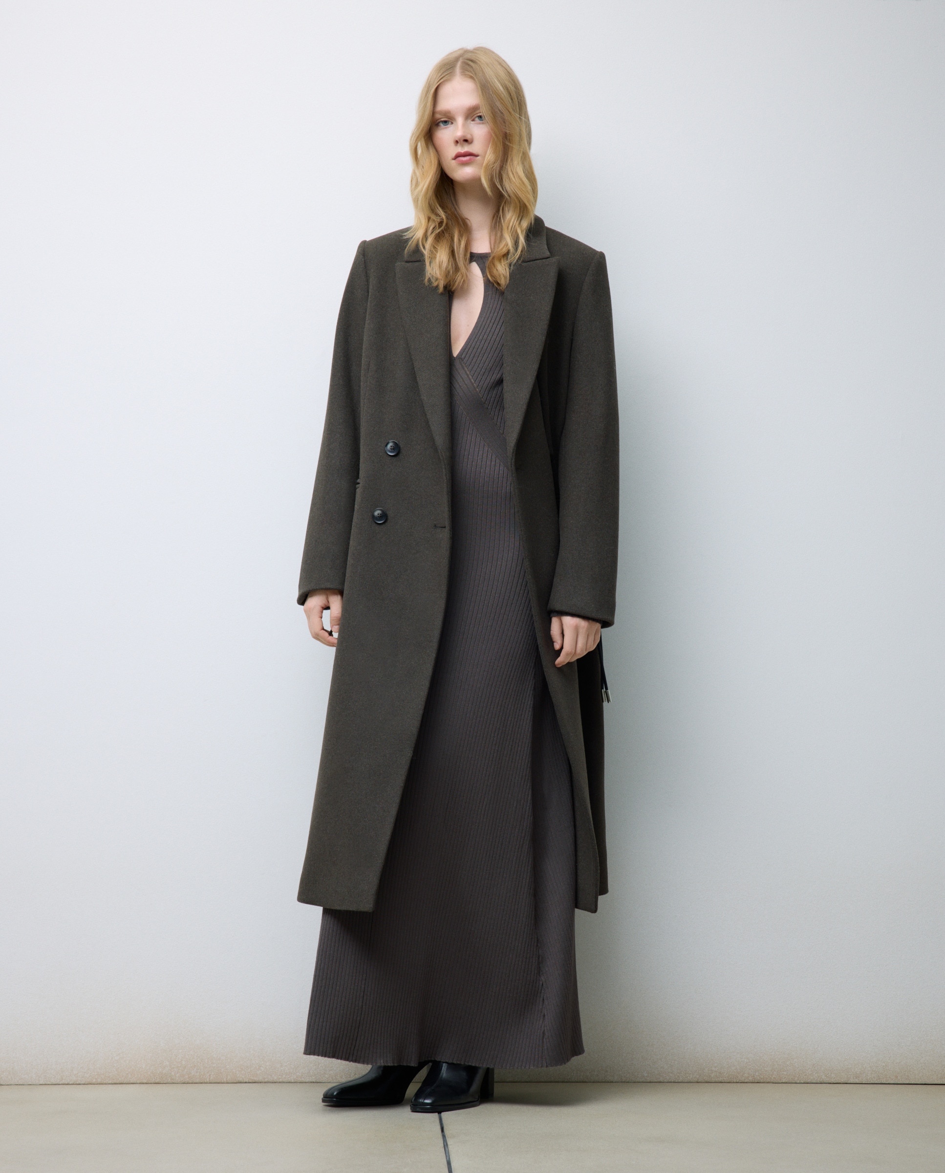 Sobretudo com Aba de Lã e Cinto 520 Caqui-1