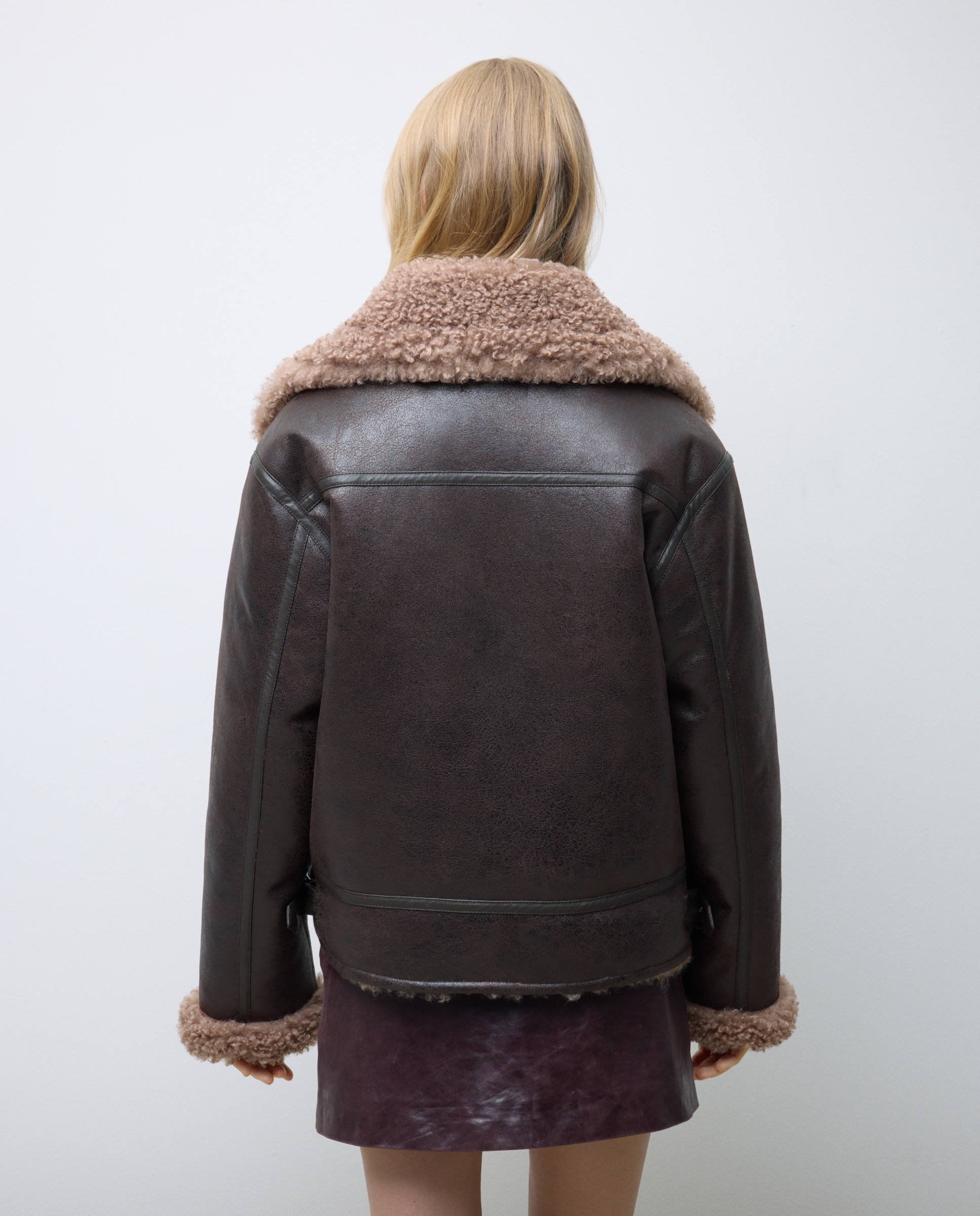 Sobretudo de Dupla Face com Efeito de Pele Castanho-3