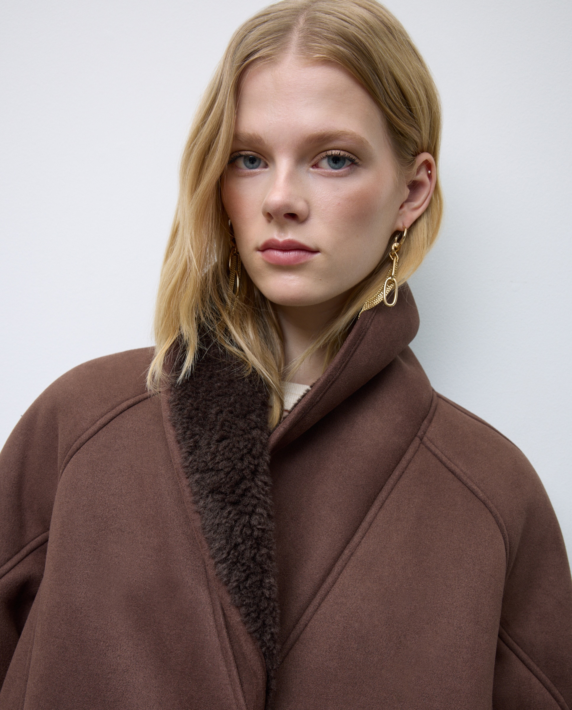 Sobretudo de Dupla Face com Uma Fila Chocolate-1