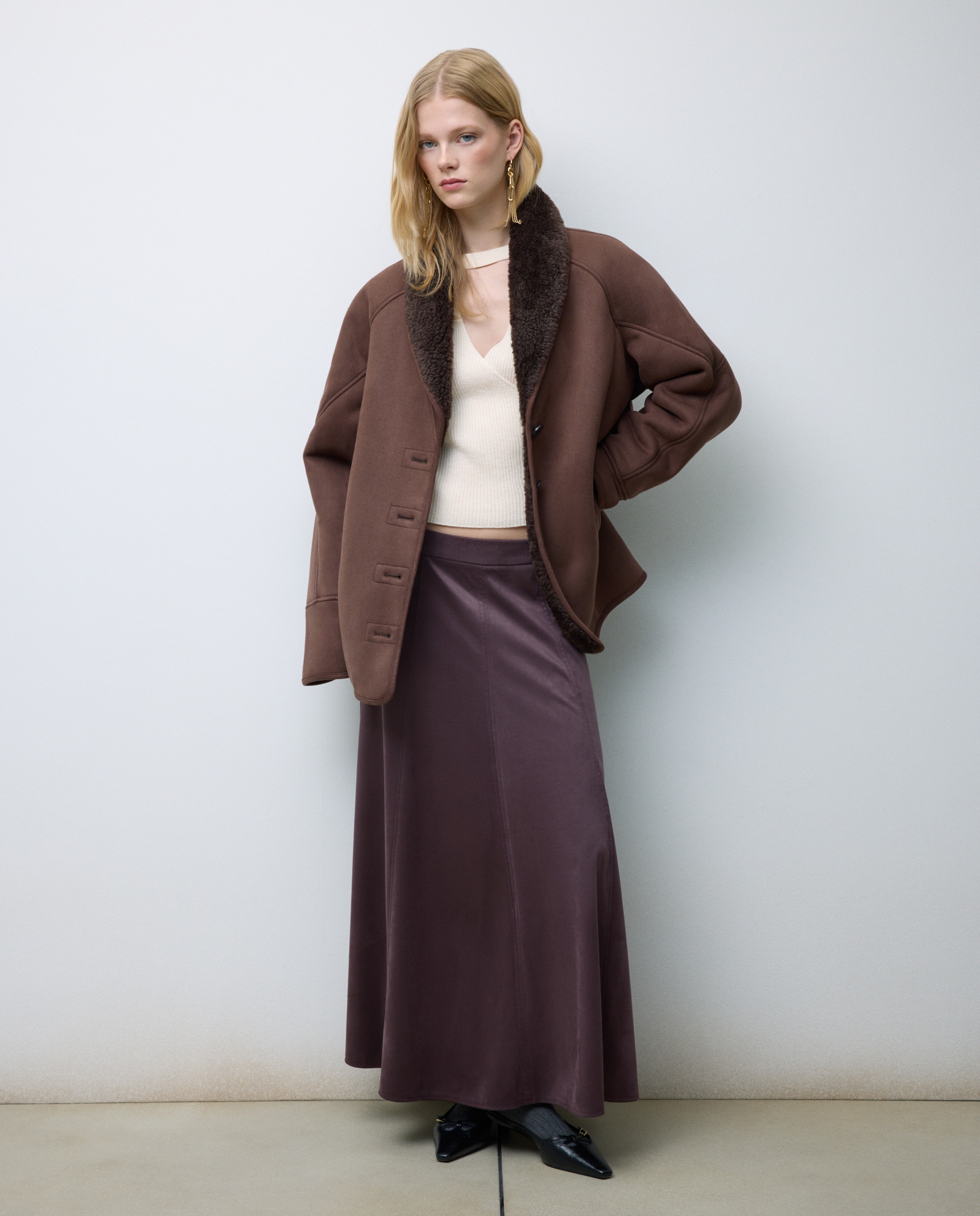 Sobretudo de Dupla Face com Uma Fila Chocolate-4