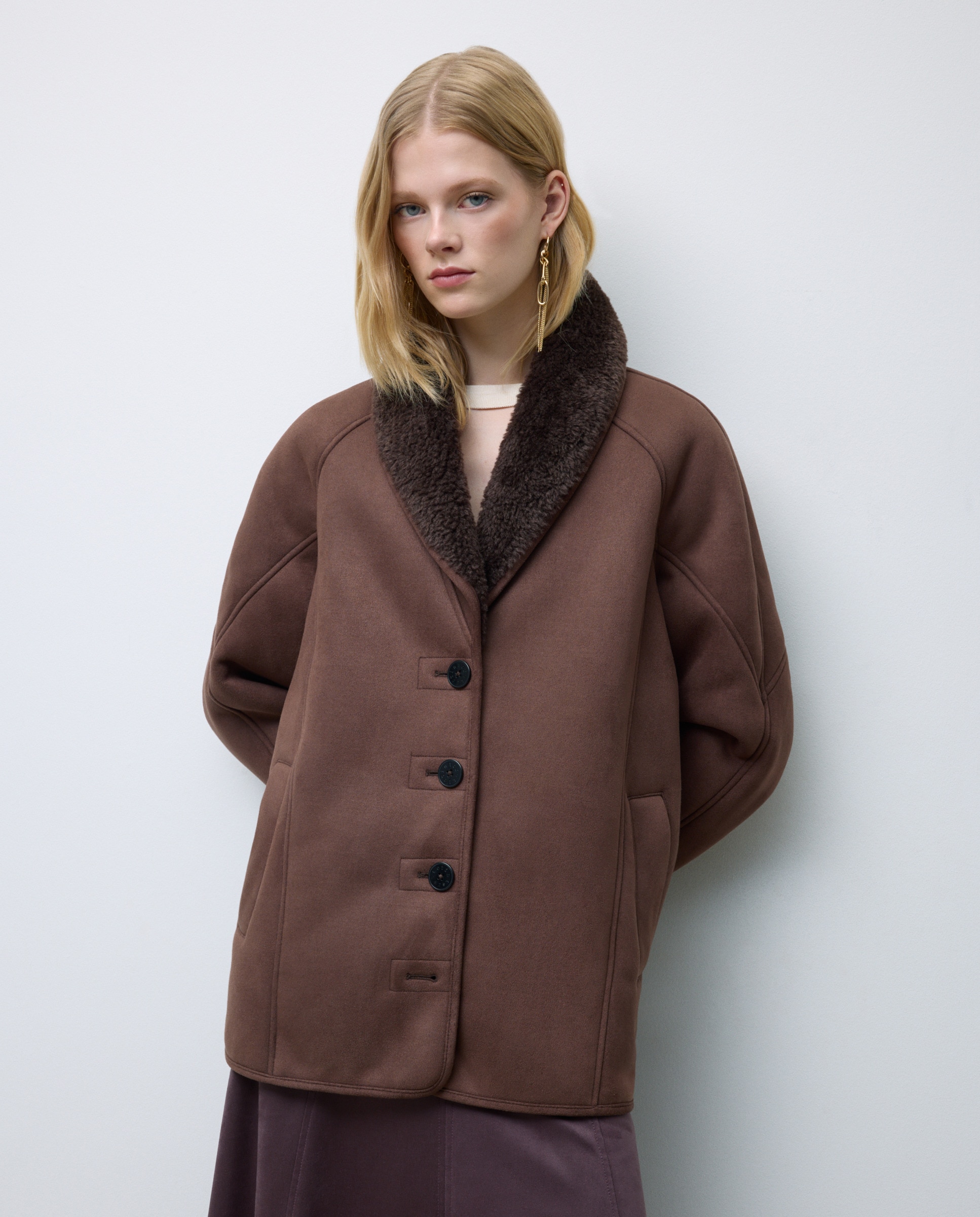 Sobretudo de Dupla Face com Uma Fila Chocolate-2