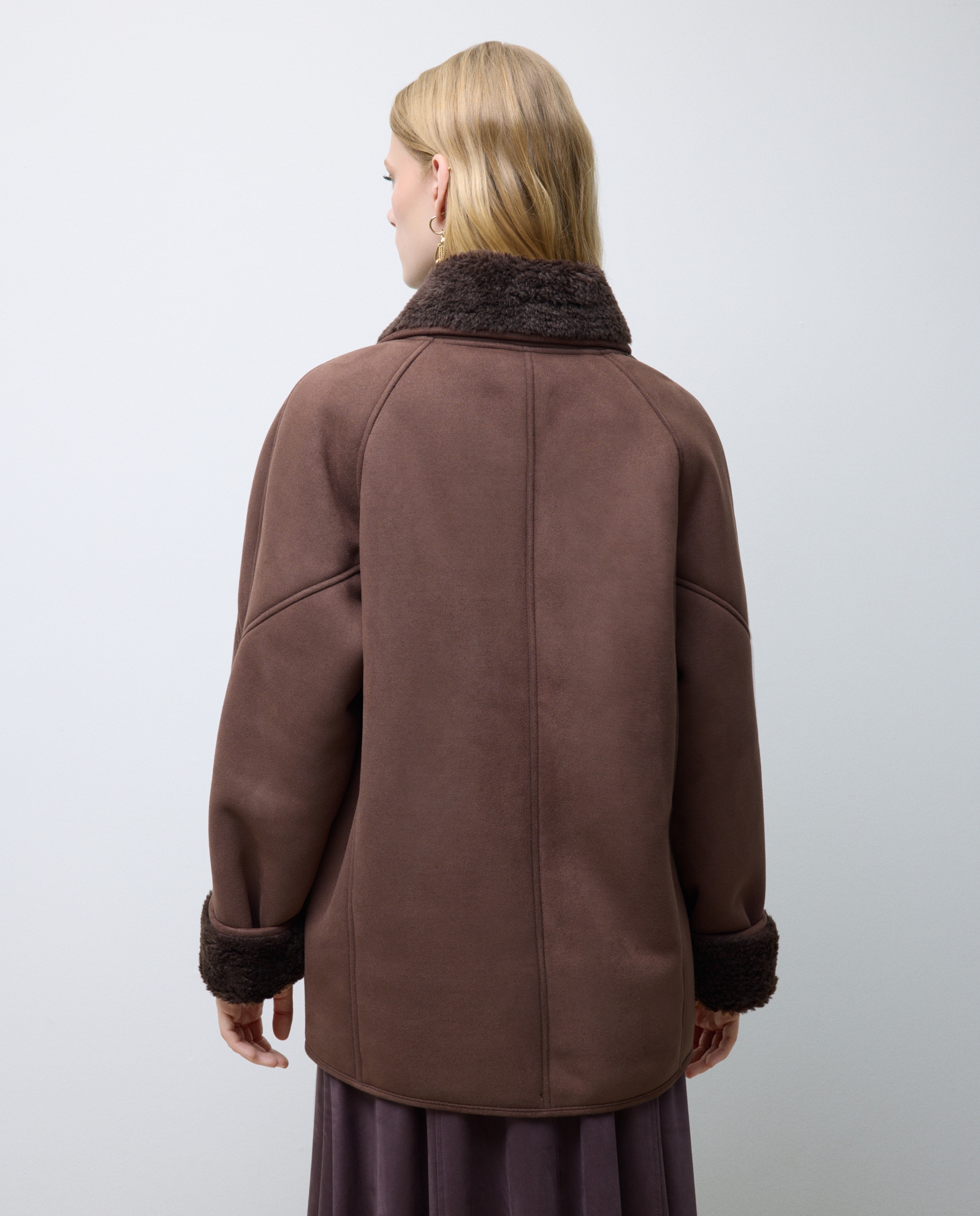 Sobretudo de Dupla Face com Uma Fila Chocolate-3