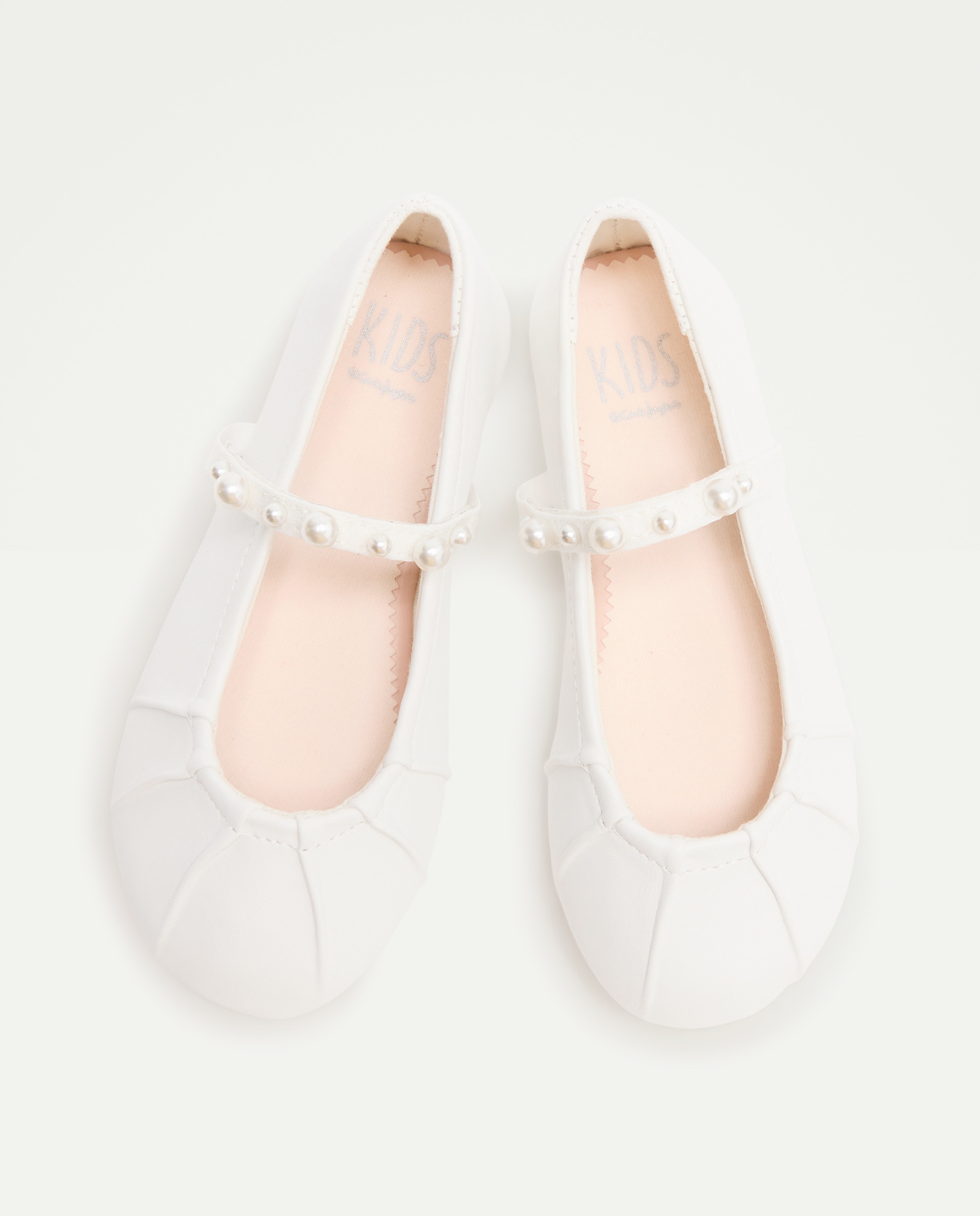 Sapatos de Presilha com Pregas, Pérolas e Biqueira Redonda Branco-marfim-4