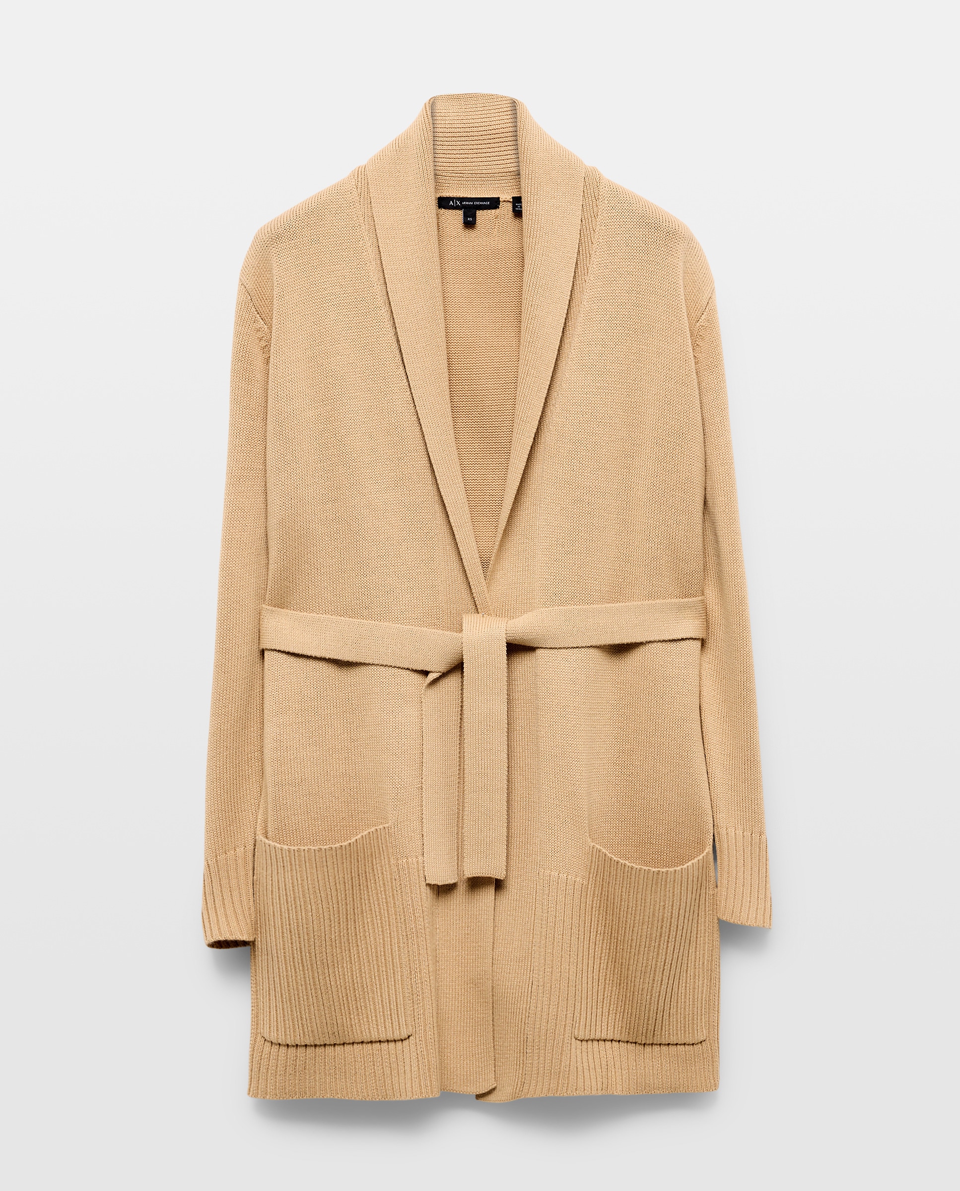 Cardigan até à Anca com Cinto Cápsula Cozy Lab Bege-4