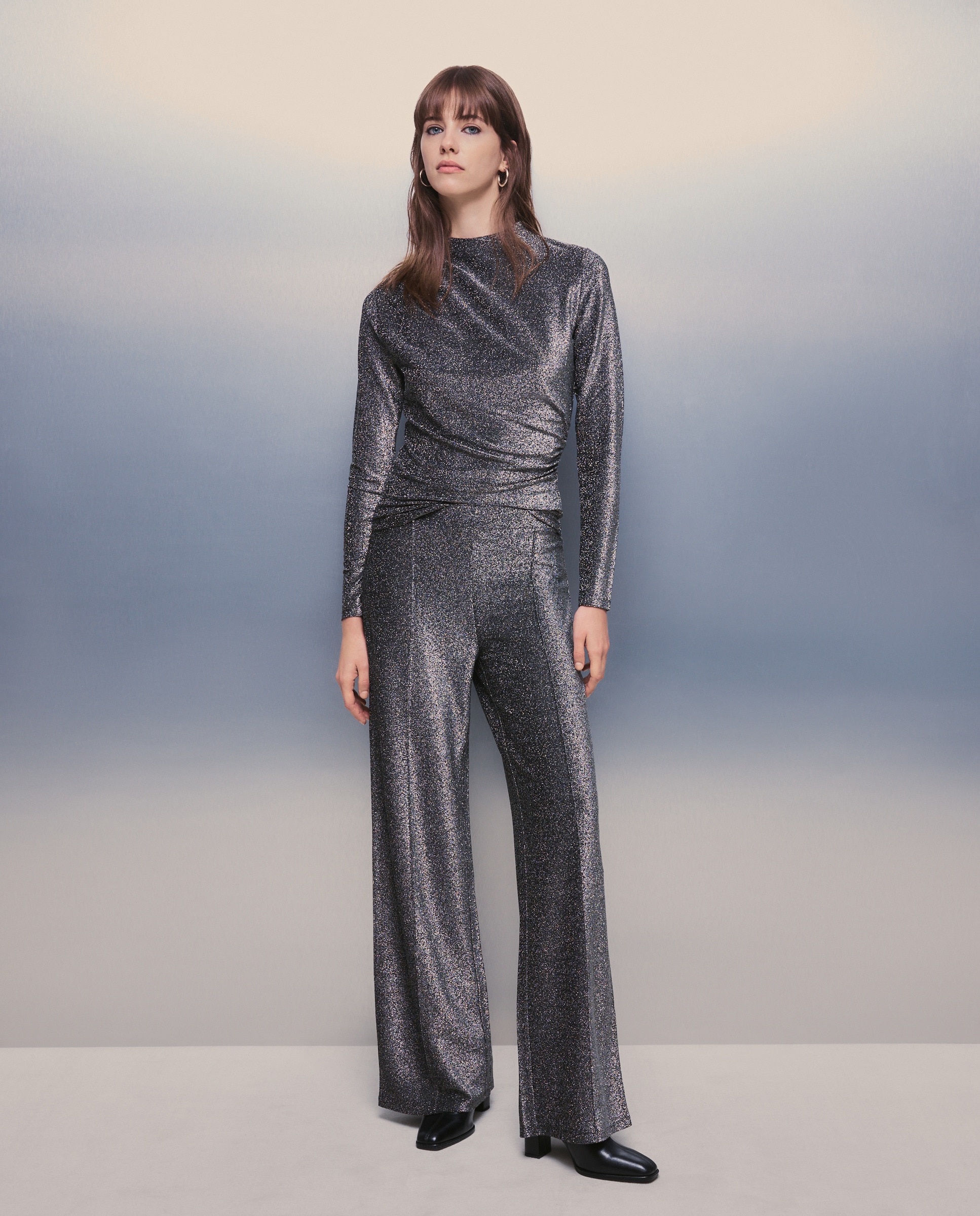 Calças Lisas com Brilhos 820 Cinzento Médio-1