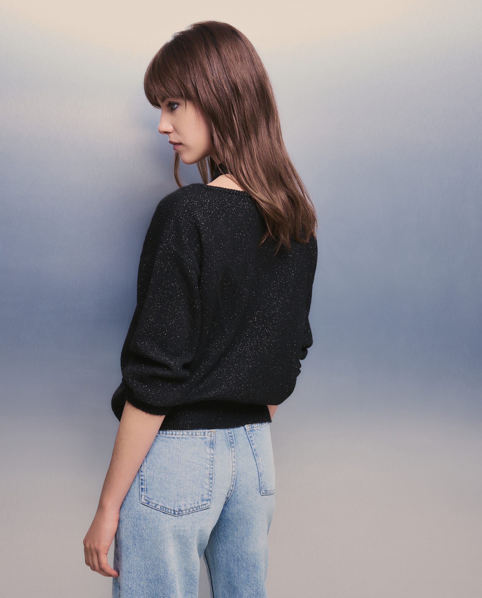 Camisola de Malha com Ombro Descoberto Preto-4