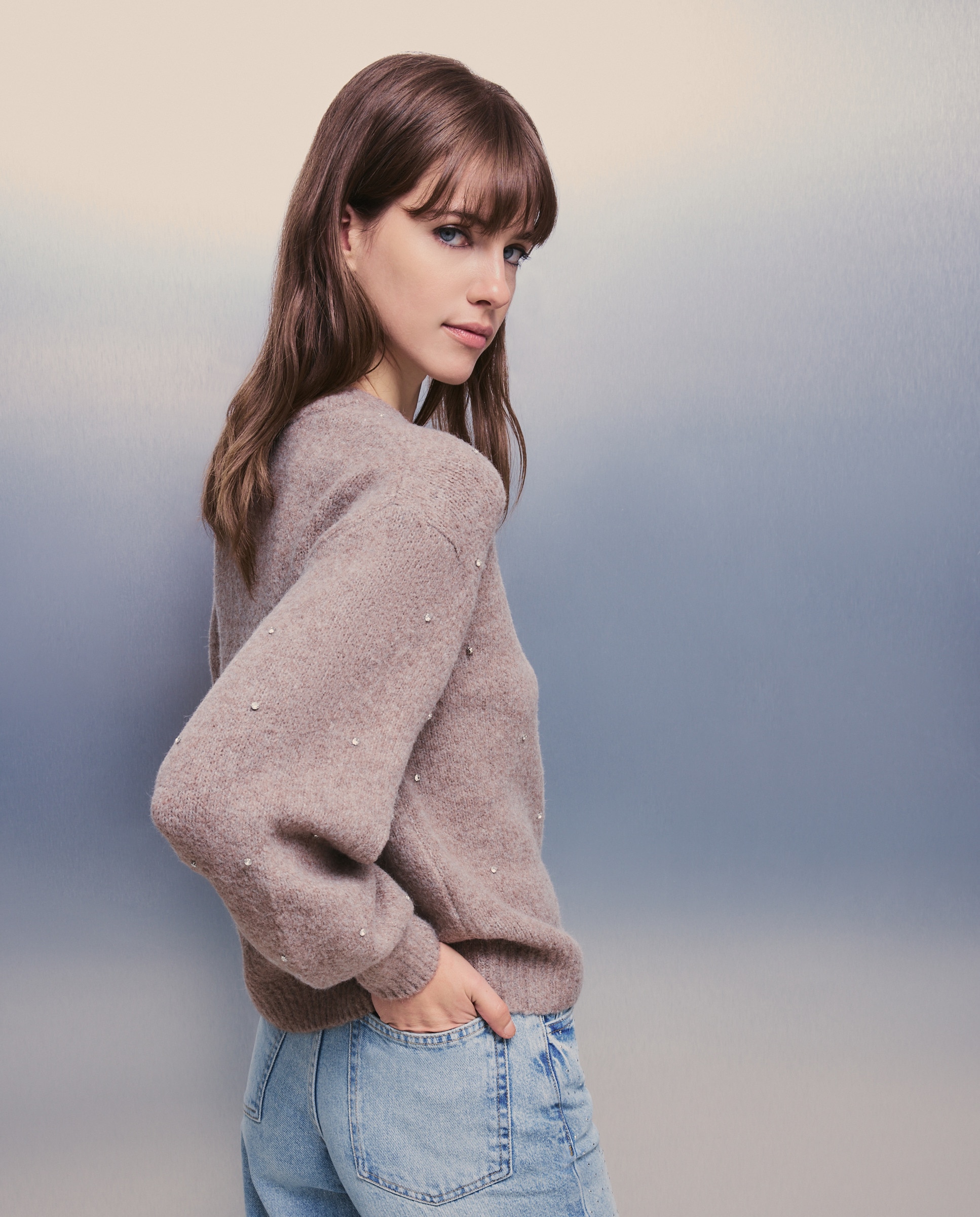Camisola de Malha com Pedras Castanho-4