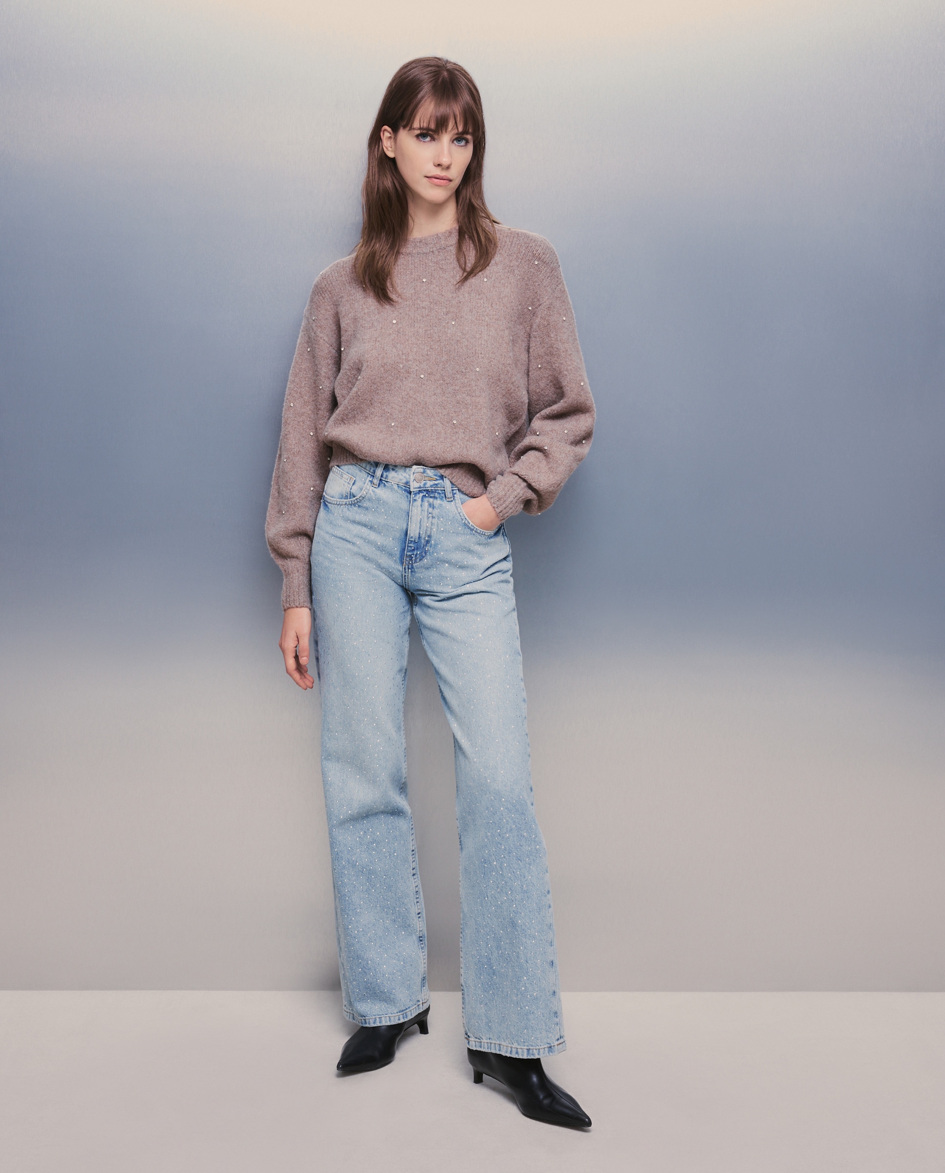 Camisola de Malha com Pedras Castanho-3