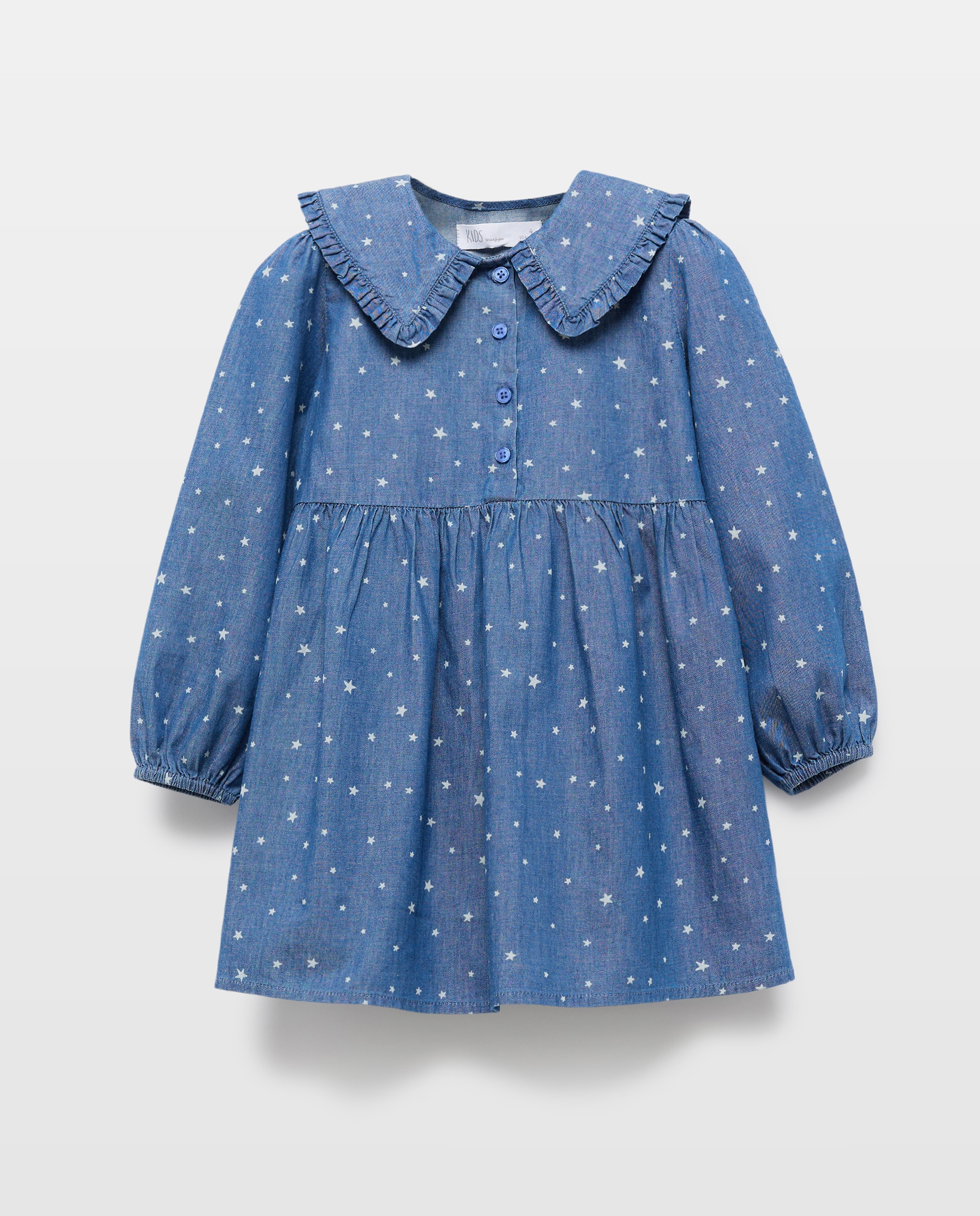 Vestido Estampado de Manga Comprida com Corte na Cintura e Gola Tipo Babete Azul pálido-4