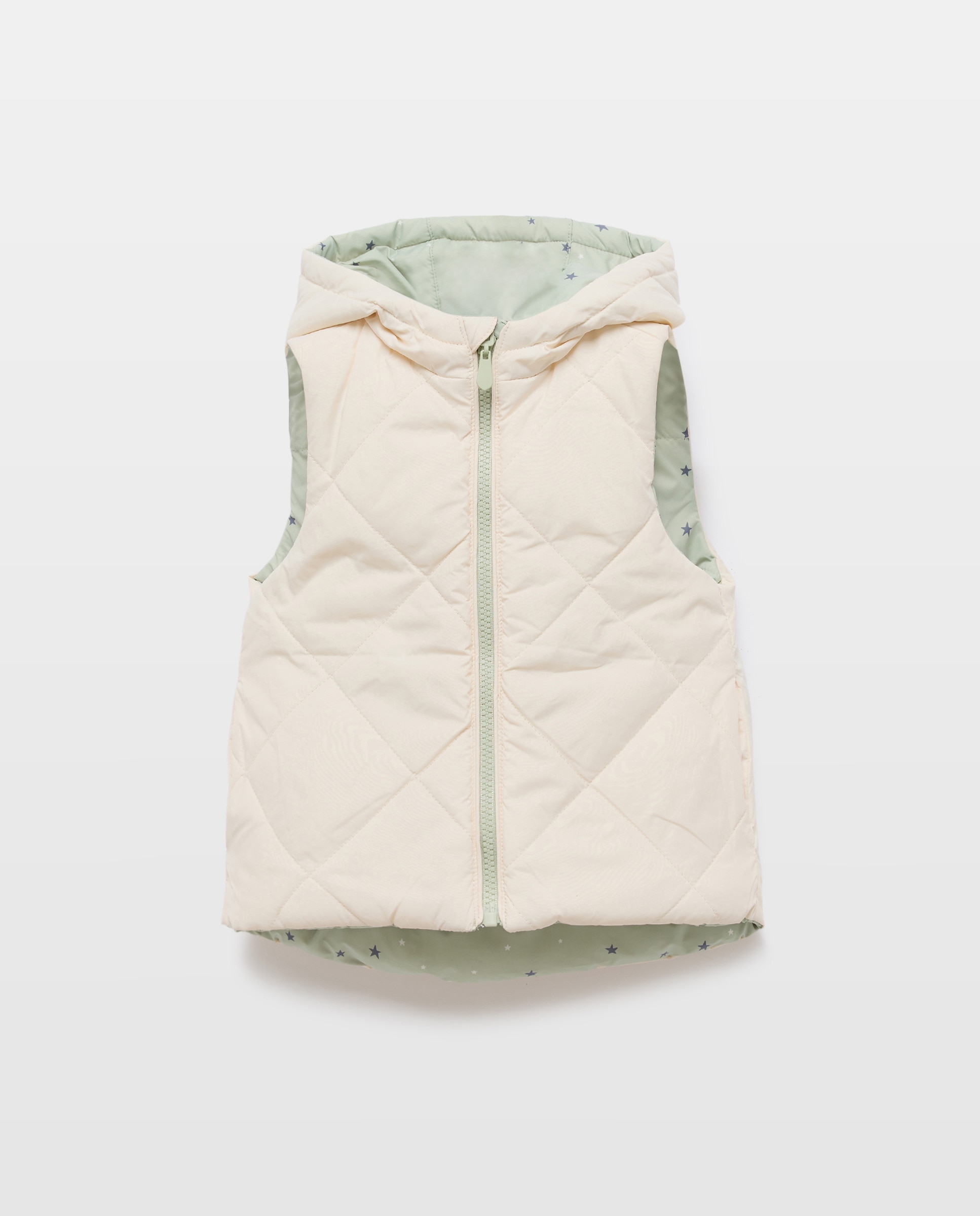 Colete de Nylon com Capuz e Estampado de Estrelas Verde-7