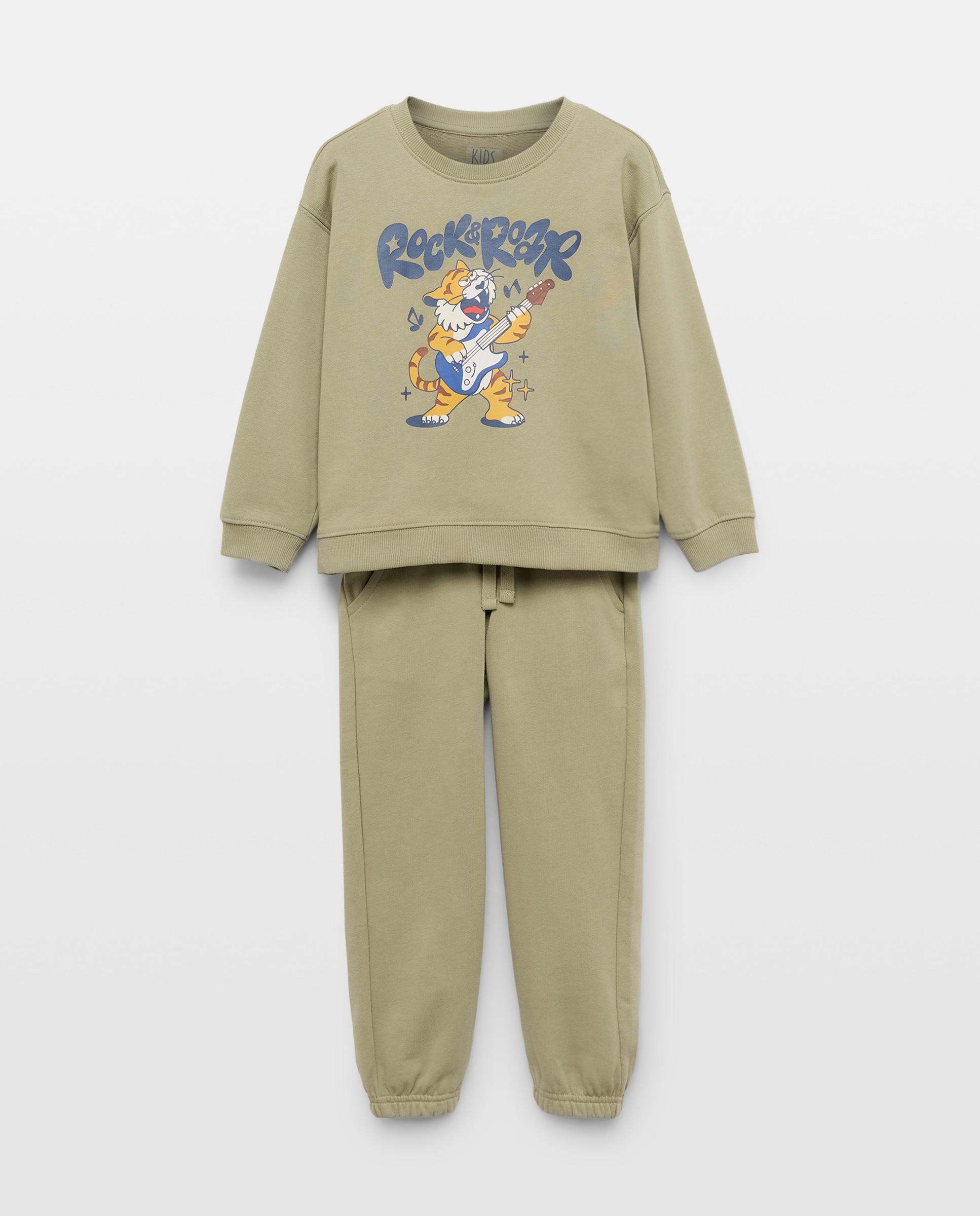 Conjunto de 2 Peças: Sweatshirt Fechada com Estampado Posicional e Calças de Felpa Kids El Corte Inglés Verde-4
