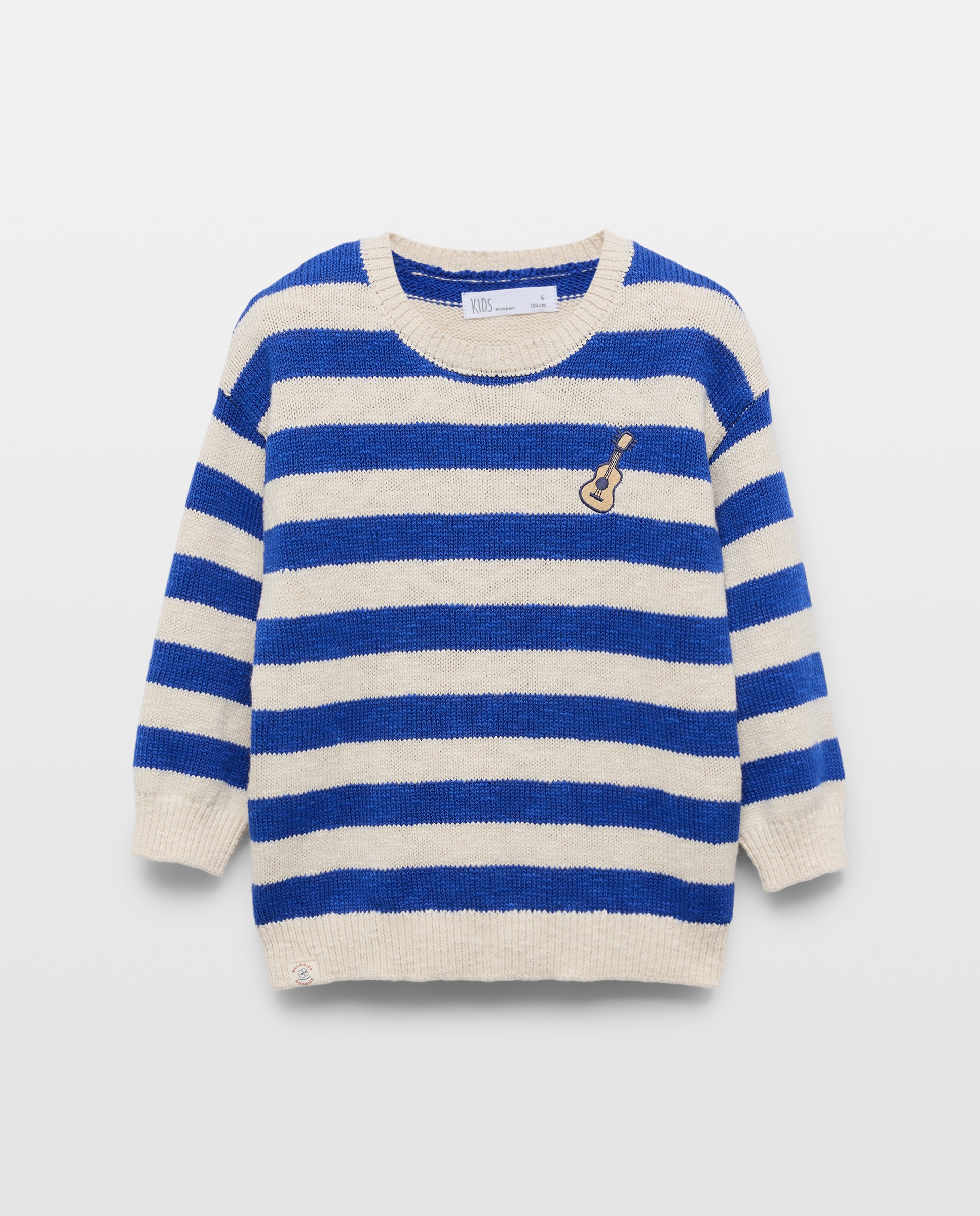 Camisola de Malha às Riscas com Colarinho de Polo Azul-5