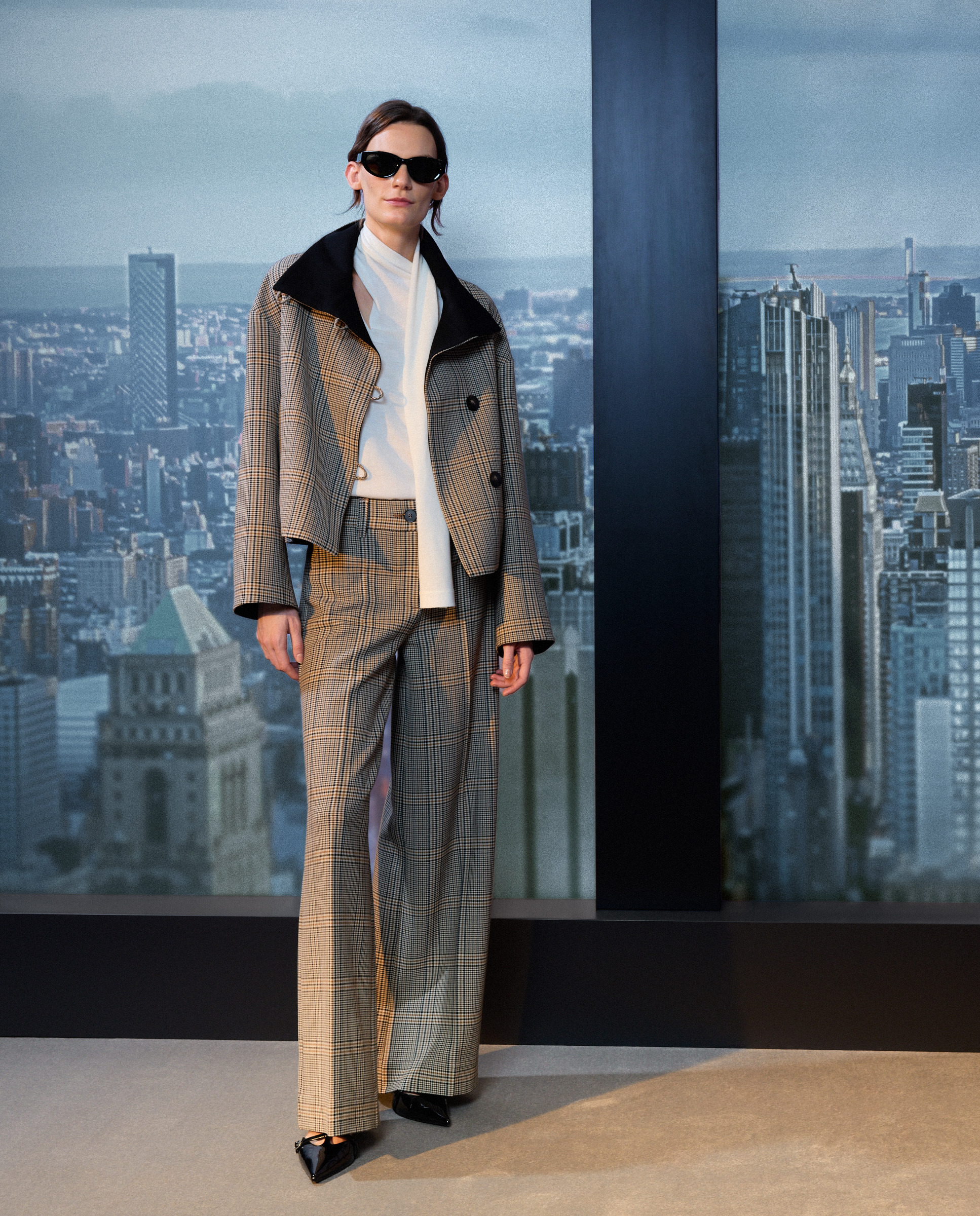 Casaco aos quadrados de mulher Castanho-2