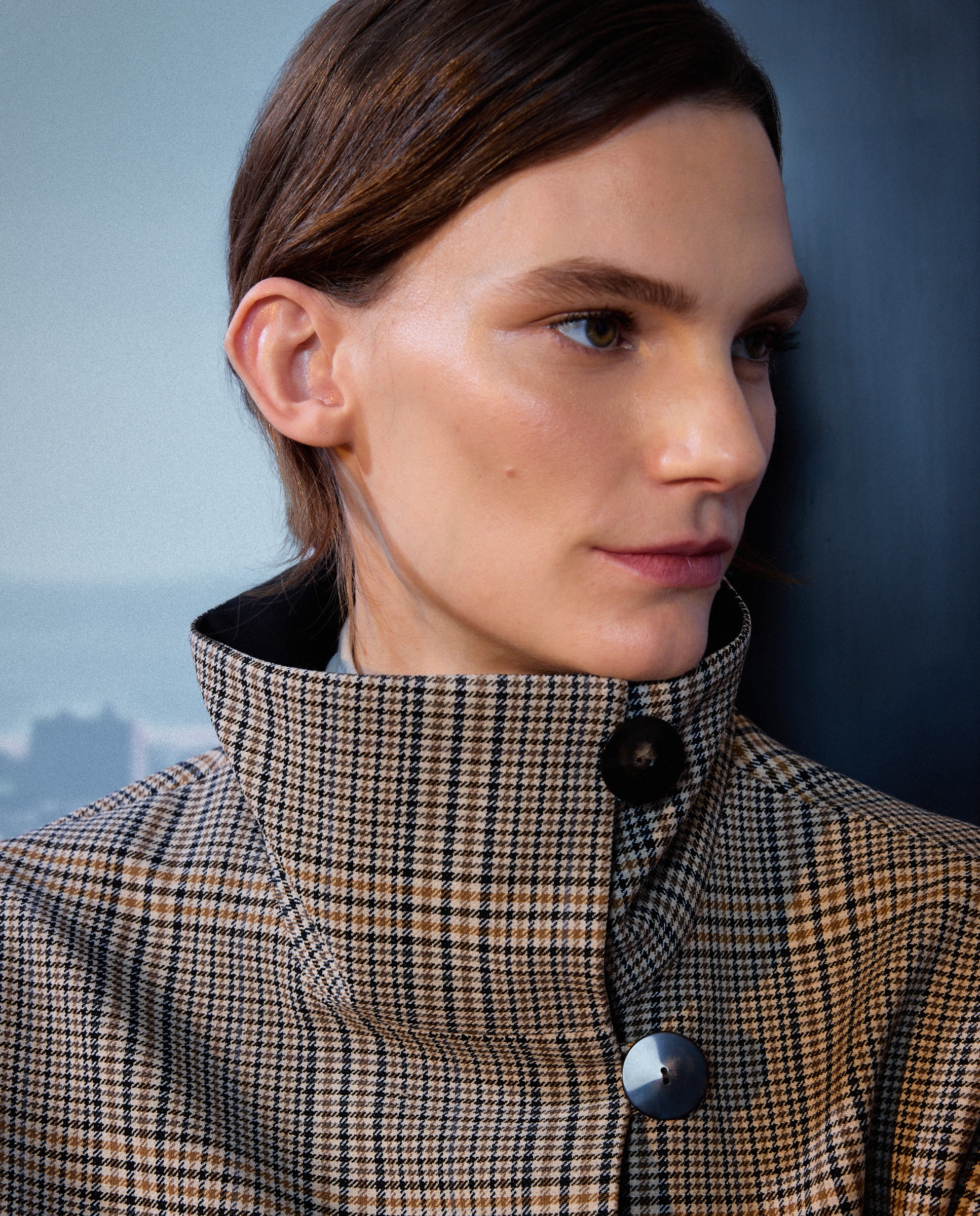 Casaco aos quadrados de mulher Castanho-4