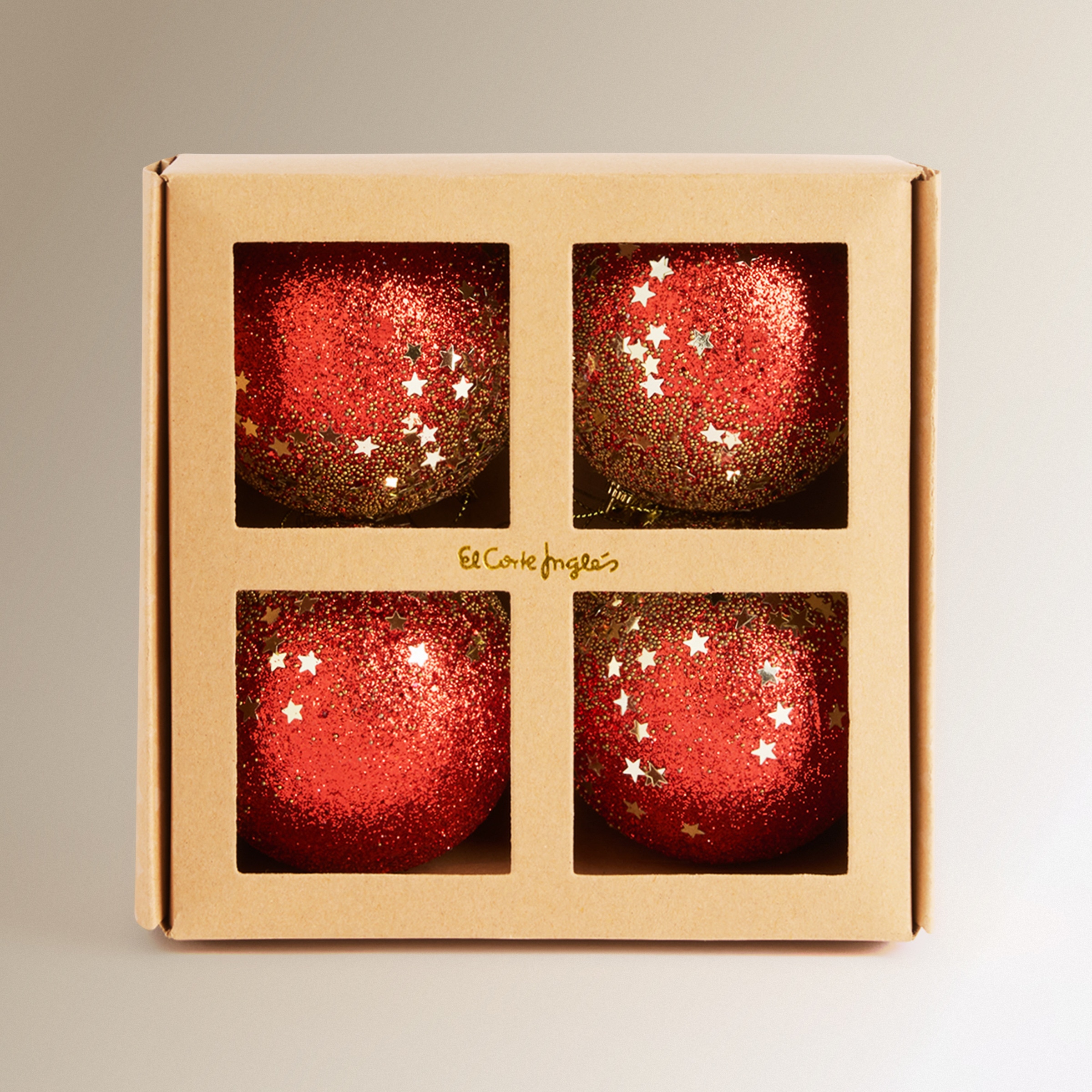 Set de 4 bolas Estrella Glitter Navidad Rojo-3
