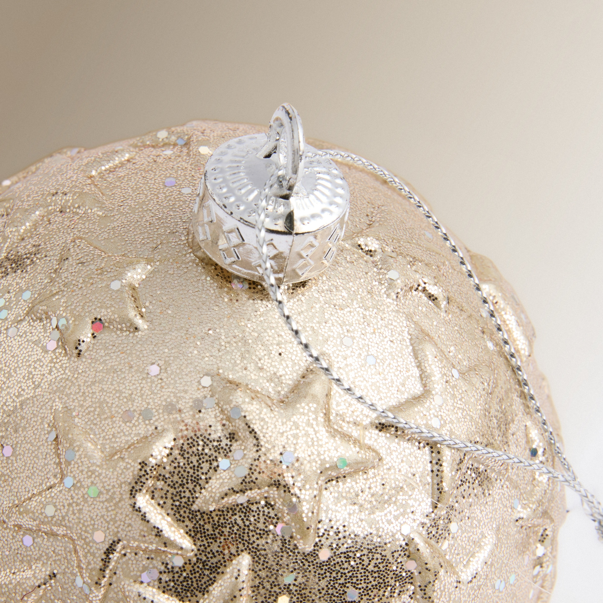 Conjunto de 4 Bolas Estrelas com Relevo Natal Champanhe-4