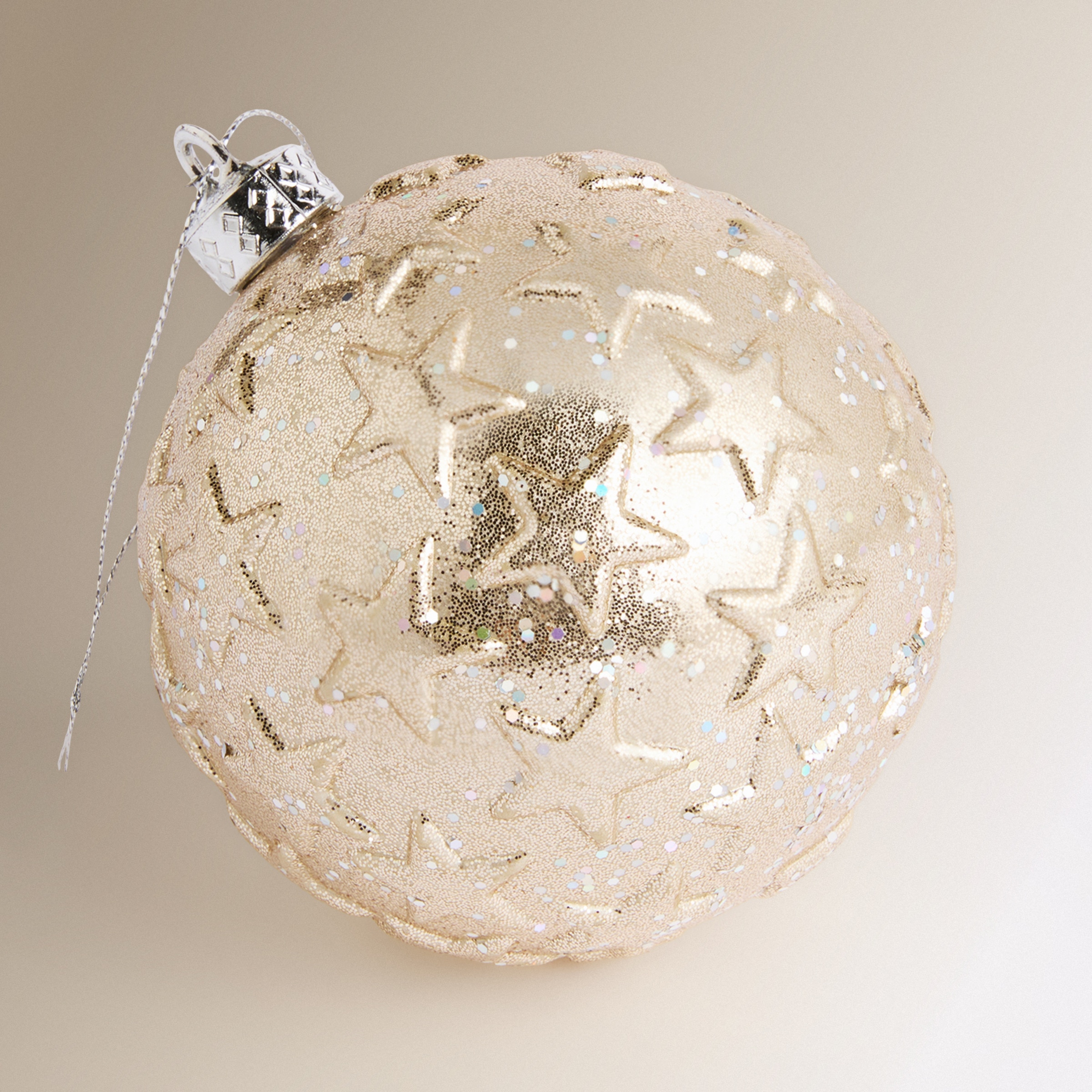 Conjunto de 4 Bolas Estrelas com Relevo Natal Champanhe-2