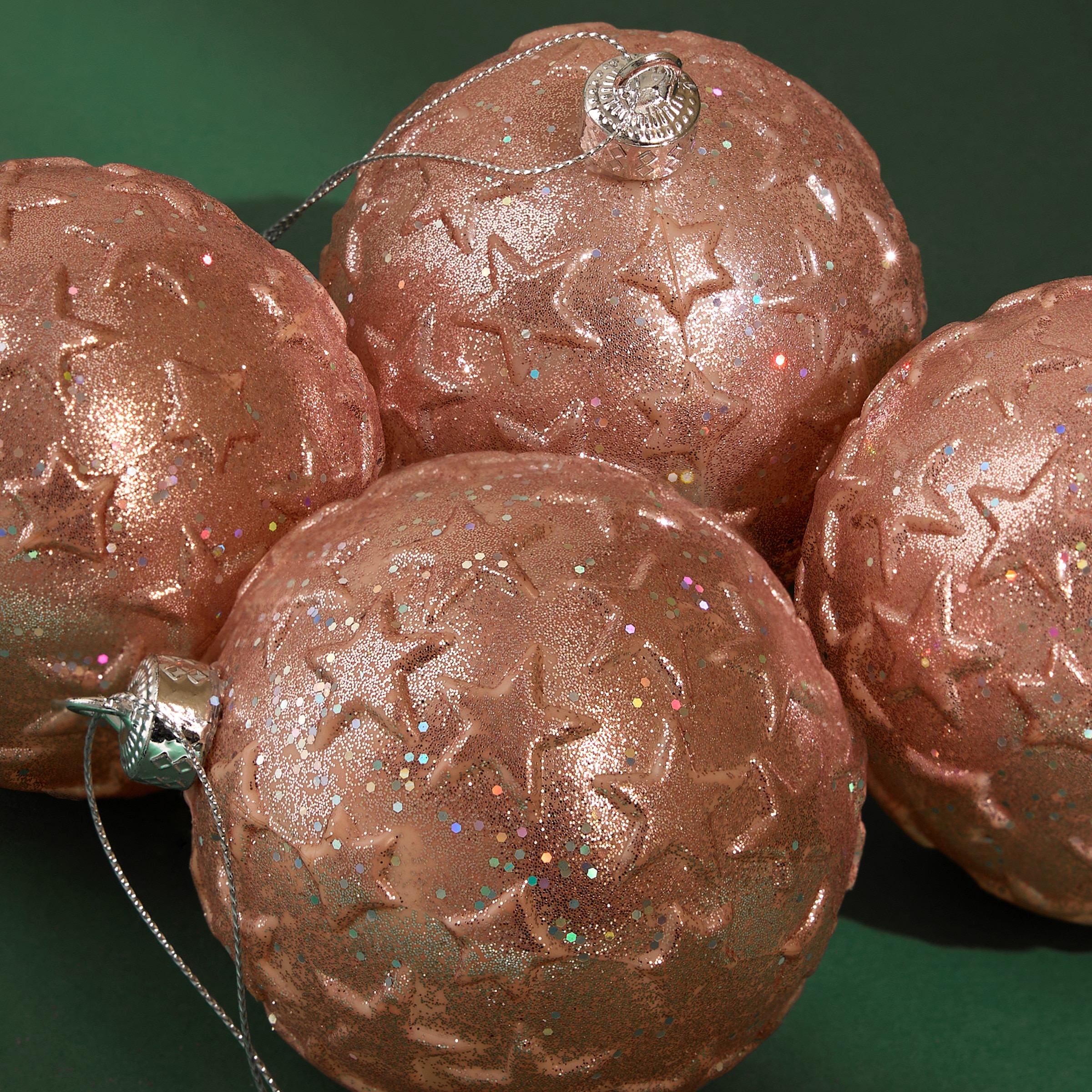 Conjunto de 4 Bolas Estrelas com Relevo Natal Rosa-pastel-1