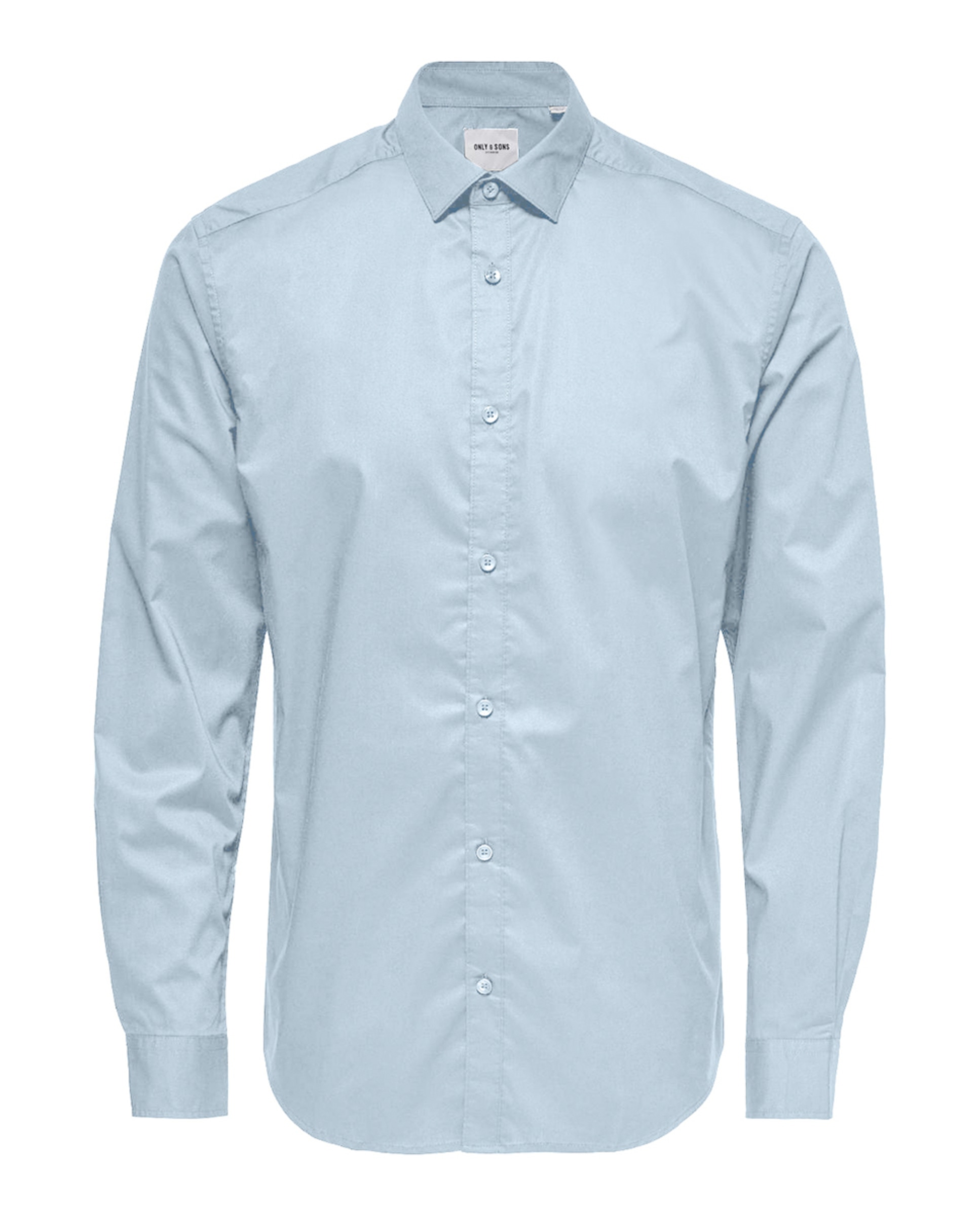 Camisa de Manga Comprida Lisa Azul-3