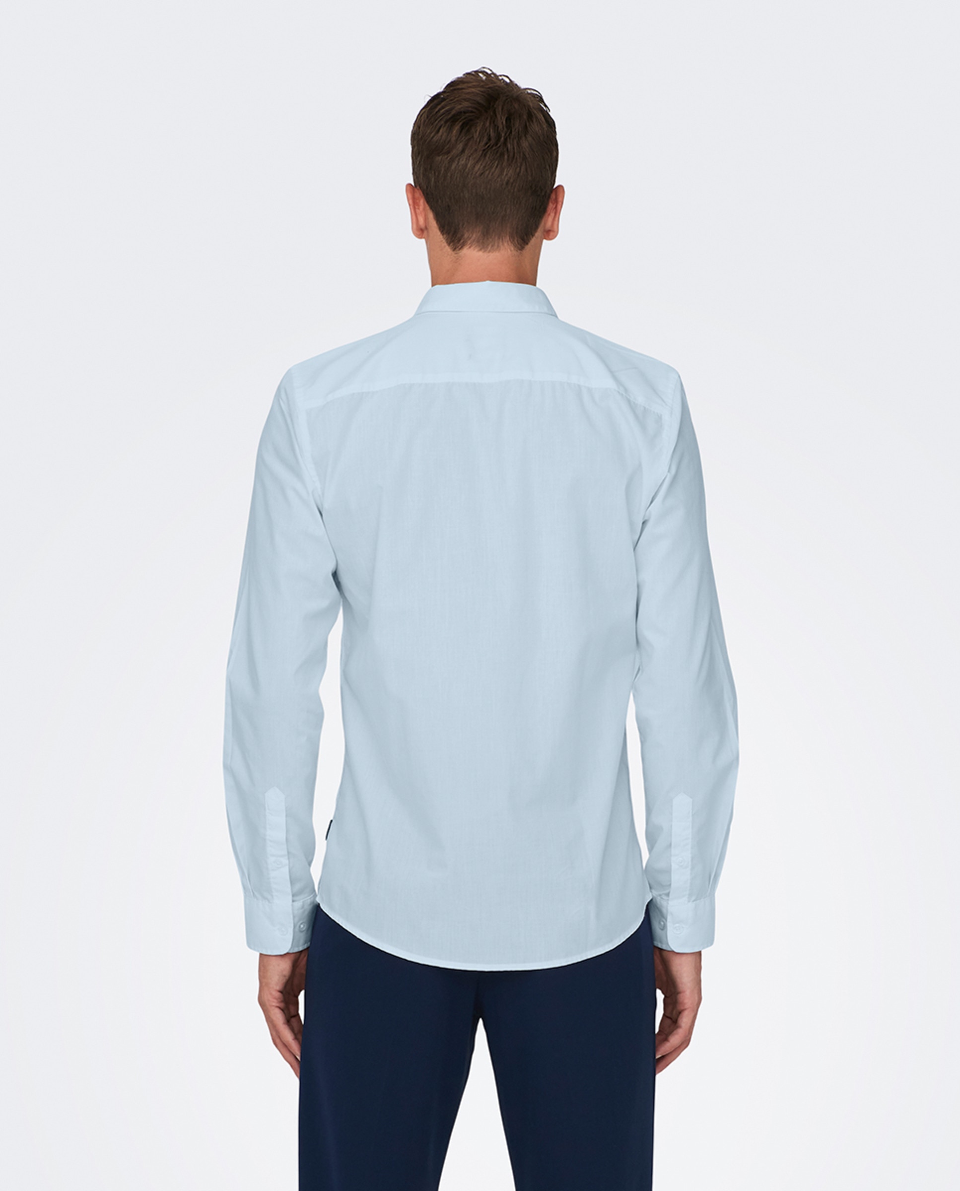 Camisa de Manga Comprida Lisa Azul-2