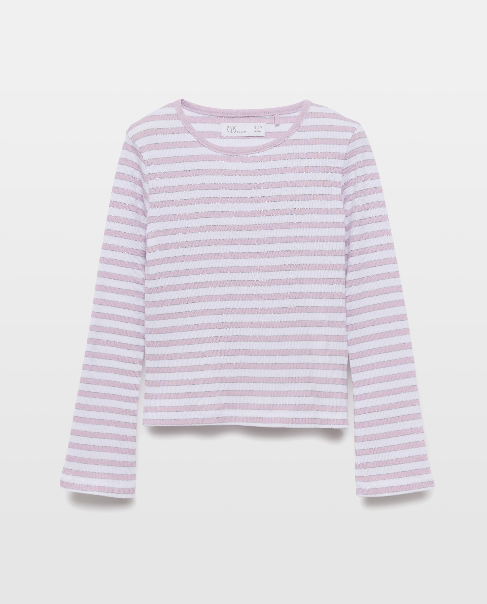 Camisola de Manga Comprida Canelada às Riscas com Fio Metalizado Rosa-4