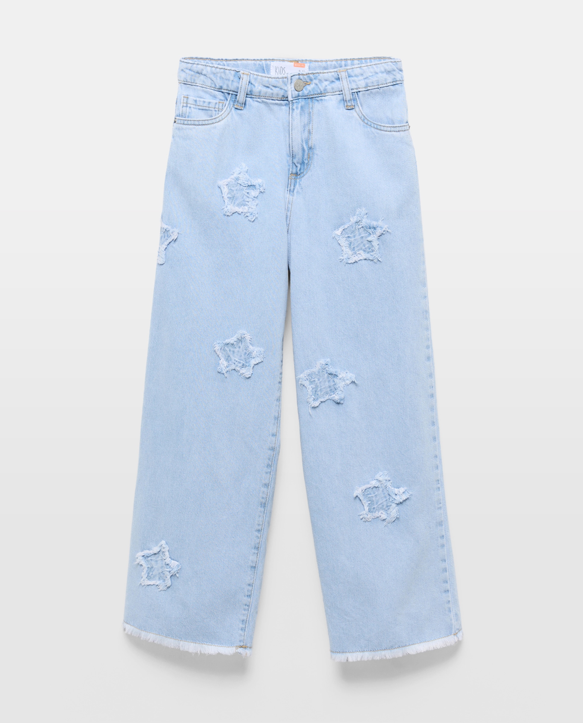 Jeans Wide Leg com Estampado e Remendos de Estrelas Cinzento-claro-5