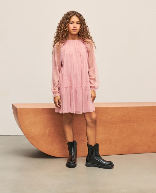 Imagen 0 de Vestido de tul all over print con glitter de niña