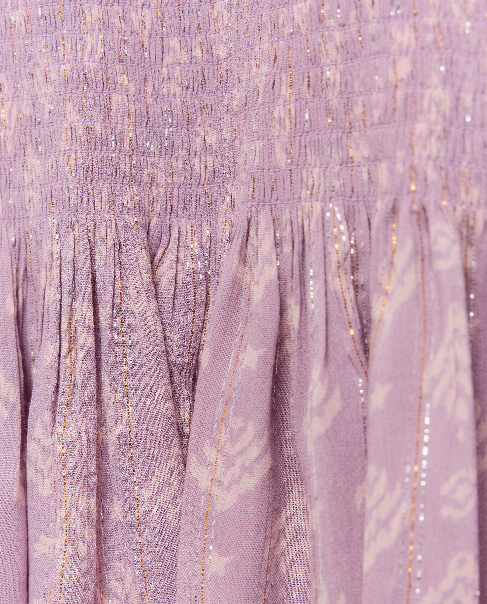 Vestido de Manga Comprida Estampado com Fio Metalizado e Engomado até à Anca Rosa-5