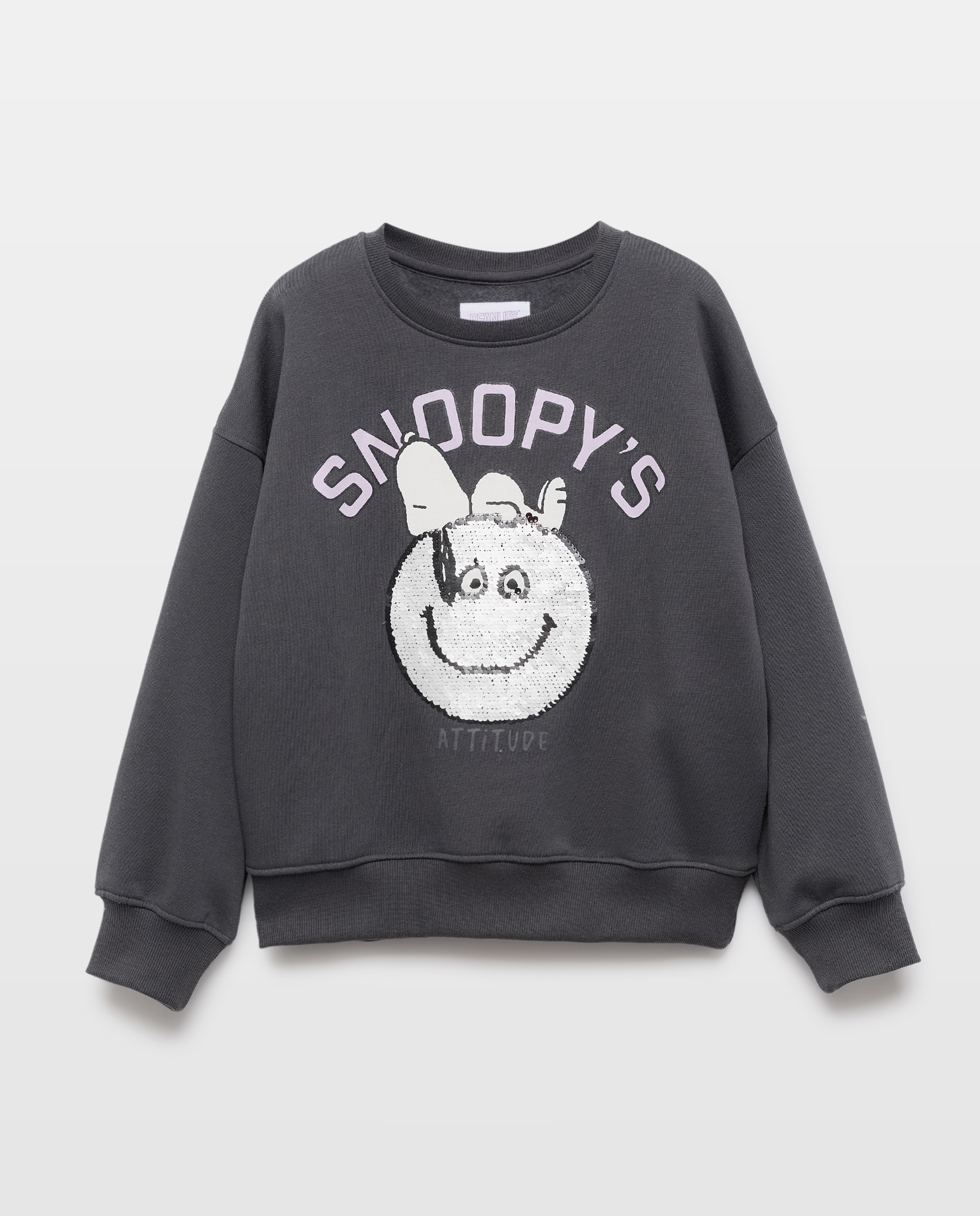 Sweatshirt de Decote Redondo com Estampado Posicional Snoopy Smiley e Lantejoulas Reversíveis Kids El Corte Inglés 830 Antracite-4
