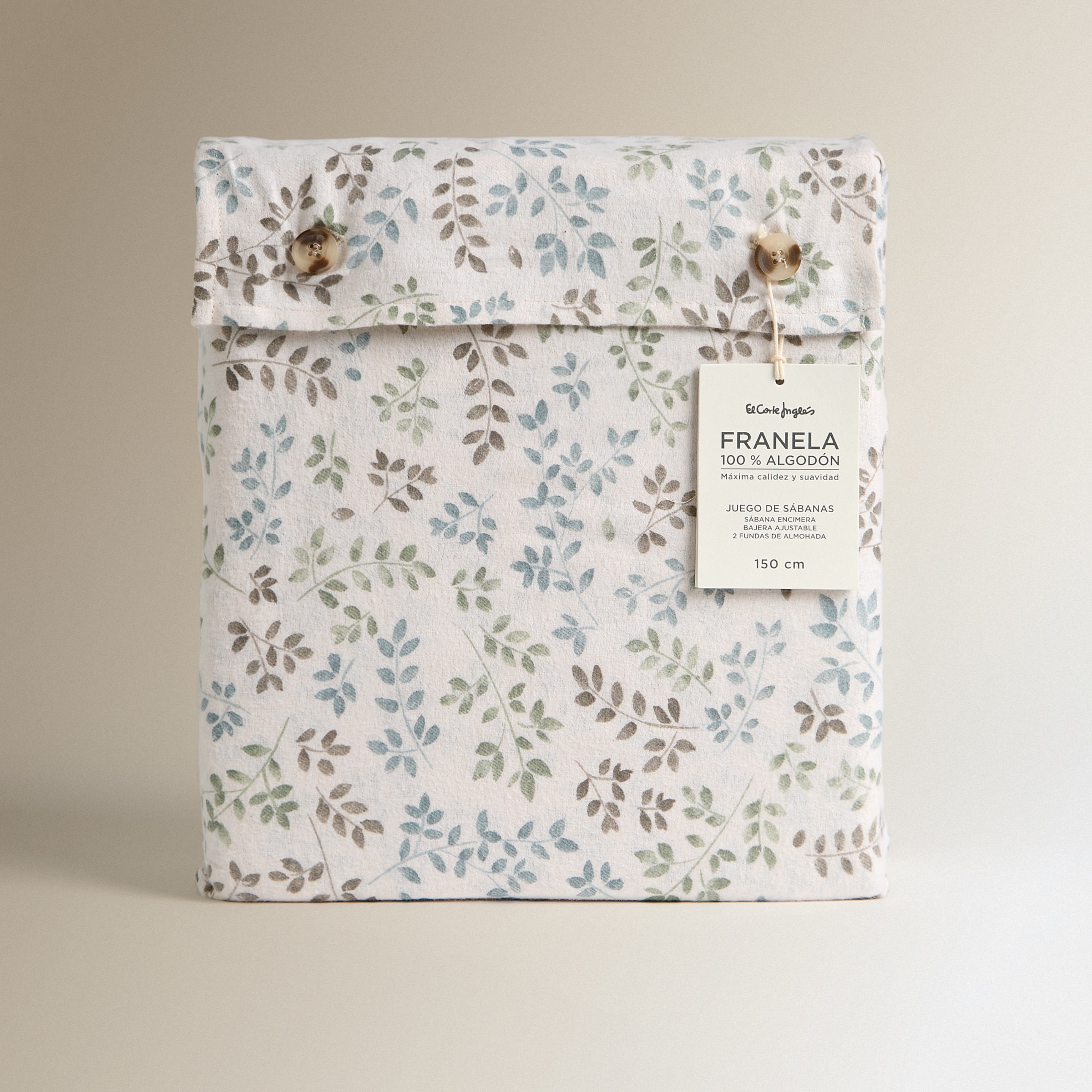 Juego de sábanas con bajera franela algodón Leafs Verde-7