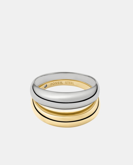 Imagem 0 de O aço inoxidável polido e os detalhes em dois tons definem este anel empilhado da coleção Domed. O design elegante e arredondado cria um aspeto