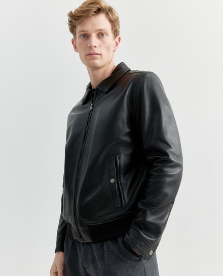 Cazadora de hombre de napa con cuello camisero - Pertegaz - Negro