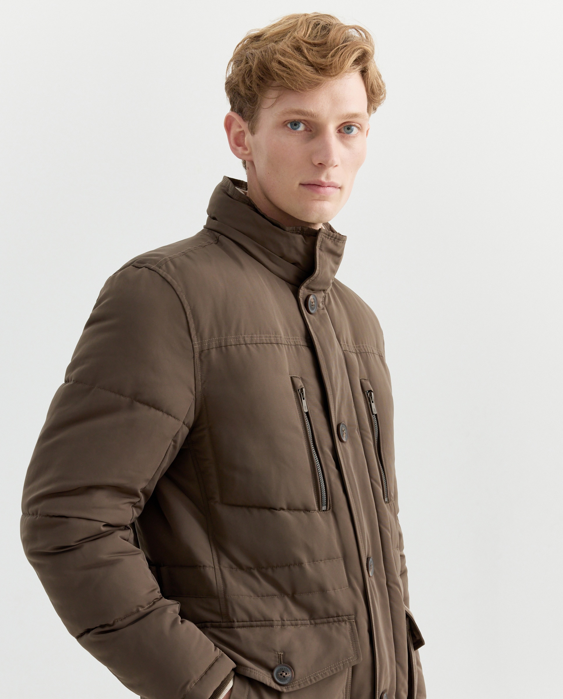 Casacão com Capuz e Gola em Pele Castanho-claro-2