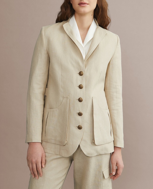 Imagen 0 de Chaqueta tiradora de lino mujer