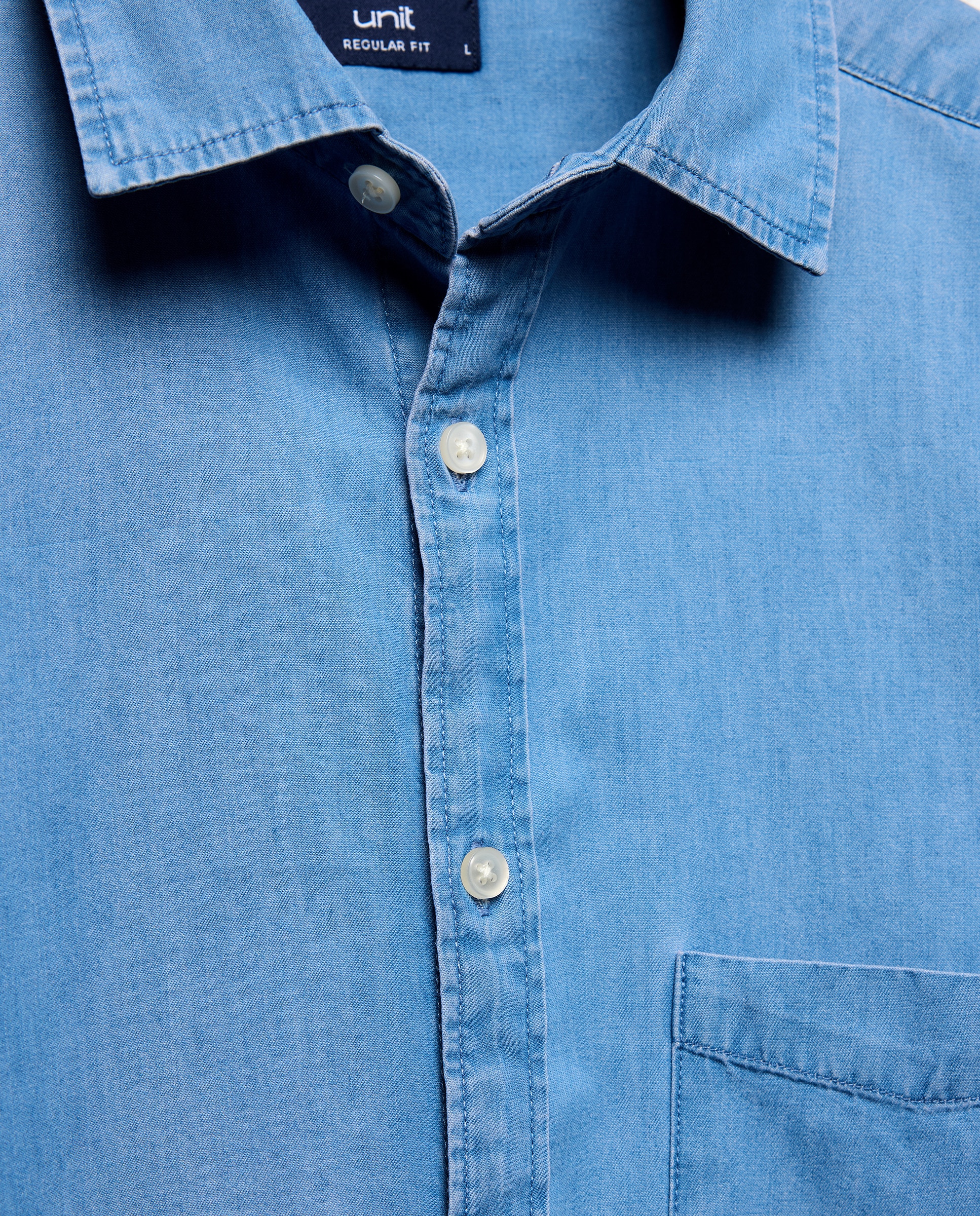 Camisa sport hombre denim cuello camisero con bolsillo Cerúleo-6