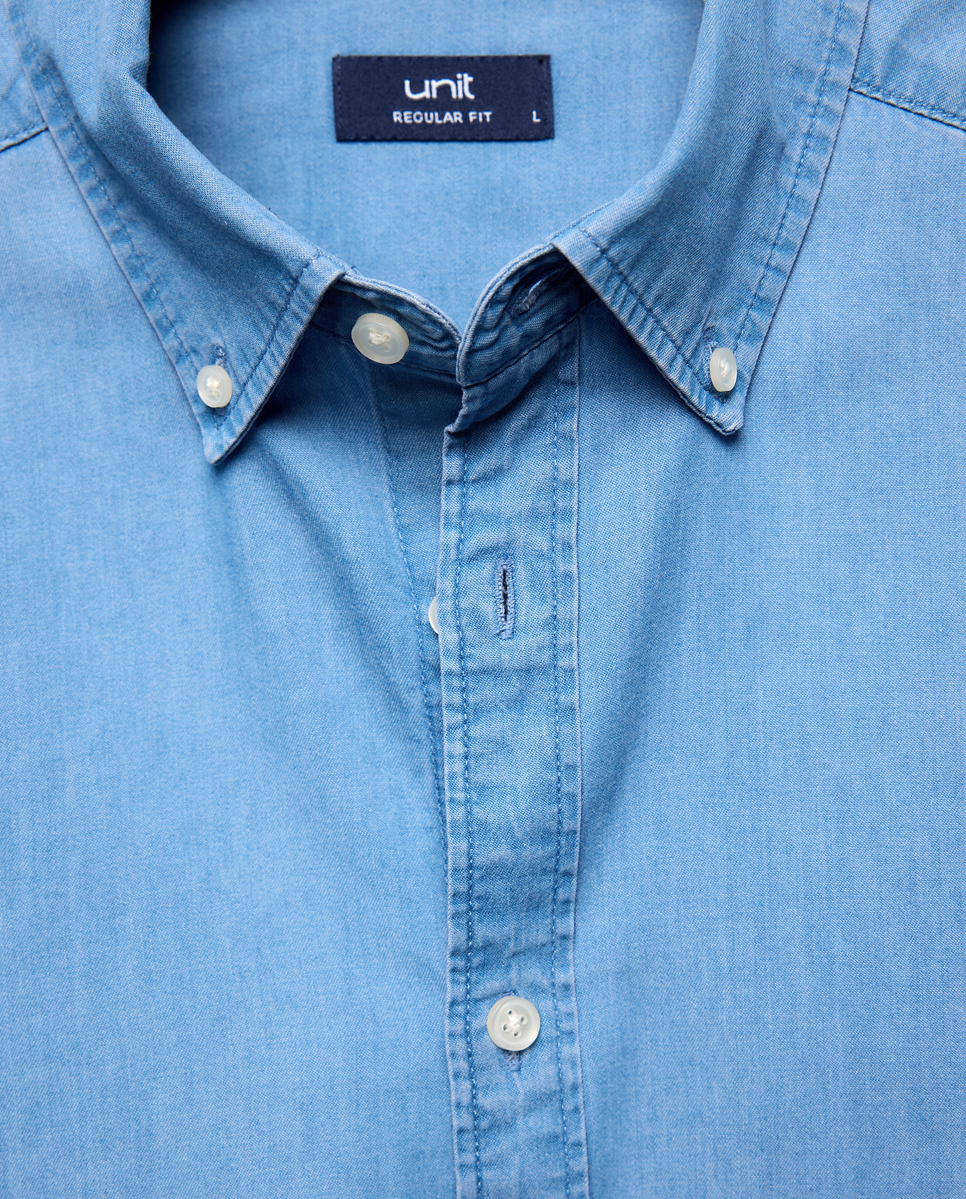 Camisa sport hombre denim cuello botones Cerúleo-5