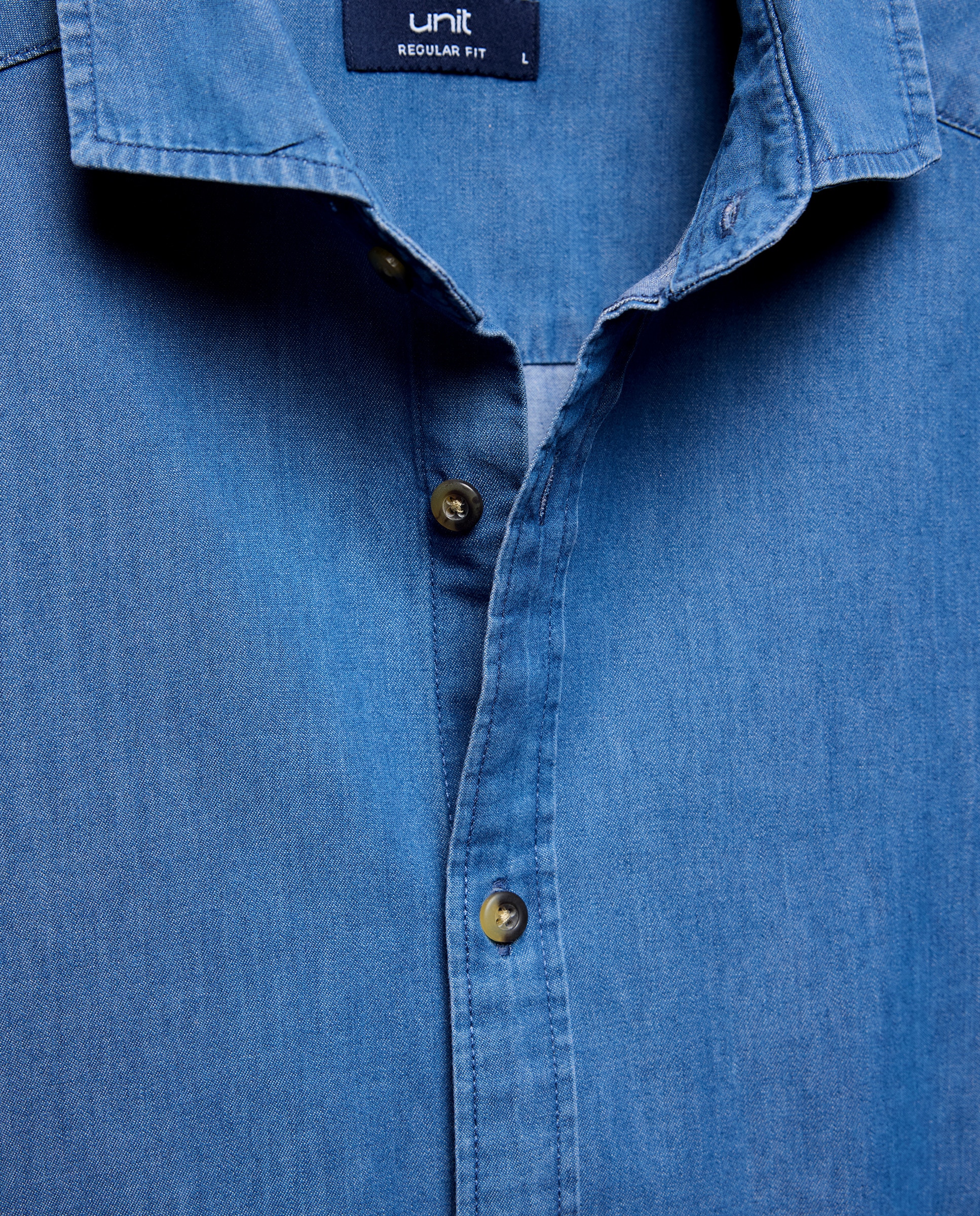 Camisa sport hombre denim cuello italiano Azul pálido-5