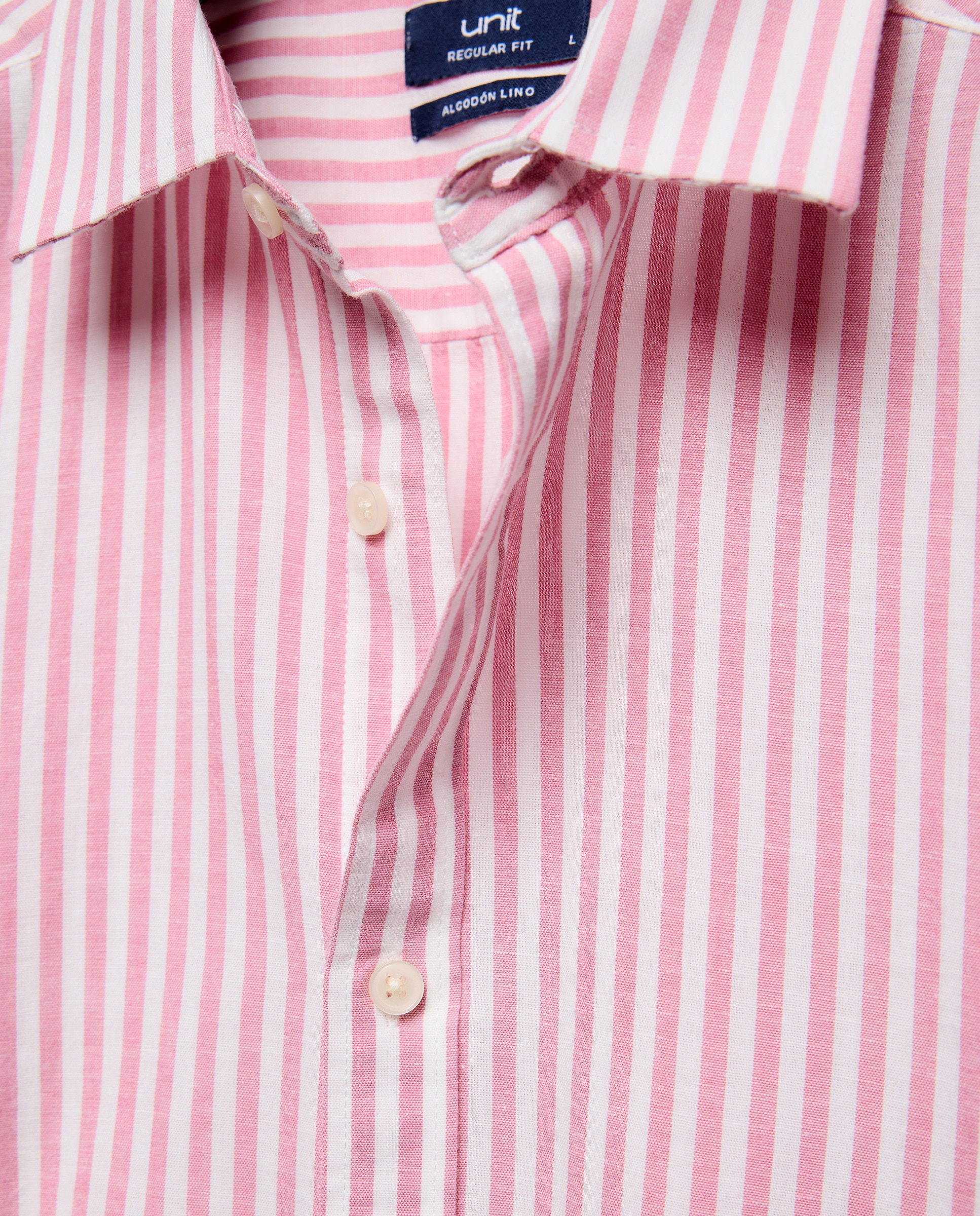 Camisa sport hombre algodón con lino rayas 230 Rosa oscuro-5