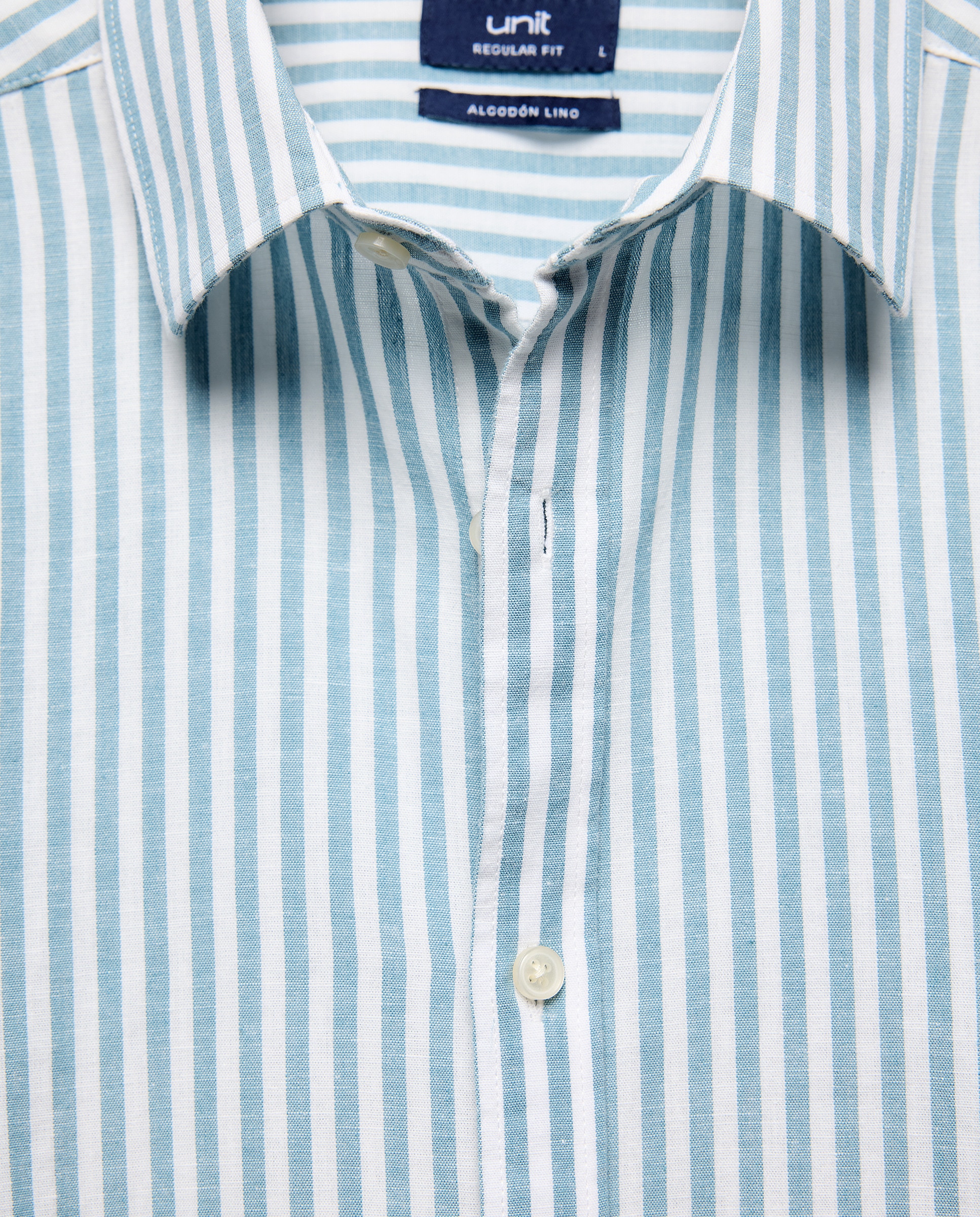 Camisa sport hombre algodón con lino rayas Verde Pato-5