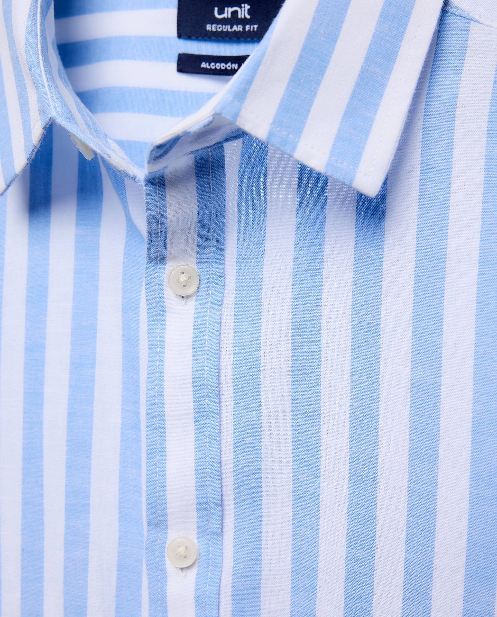 Camisa sport hombre algodón con lino rayas 430 Azul oscuro-5