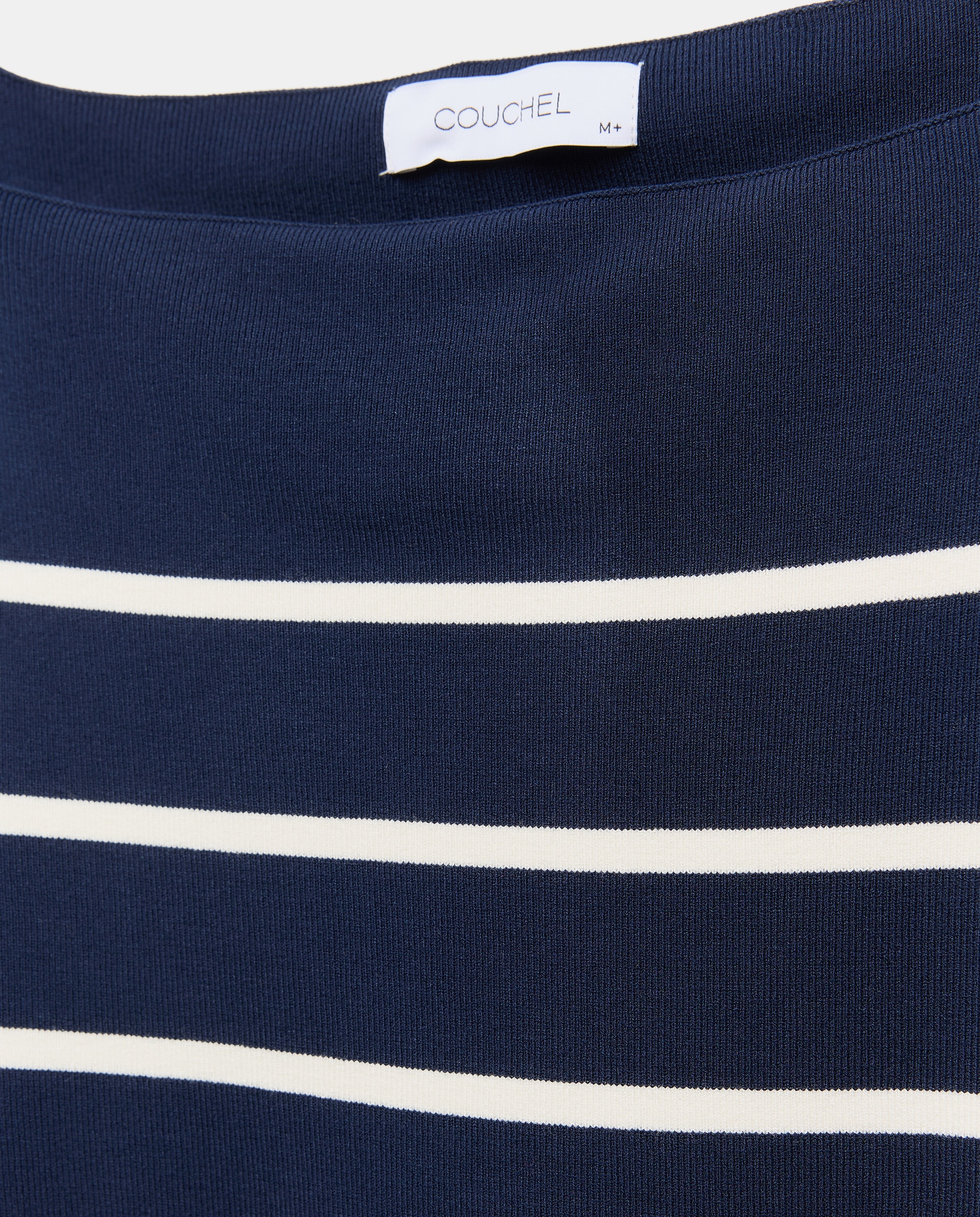 Camisola de malha às riscas com decote à barco Azul-5