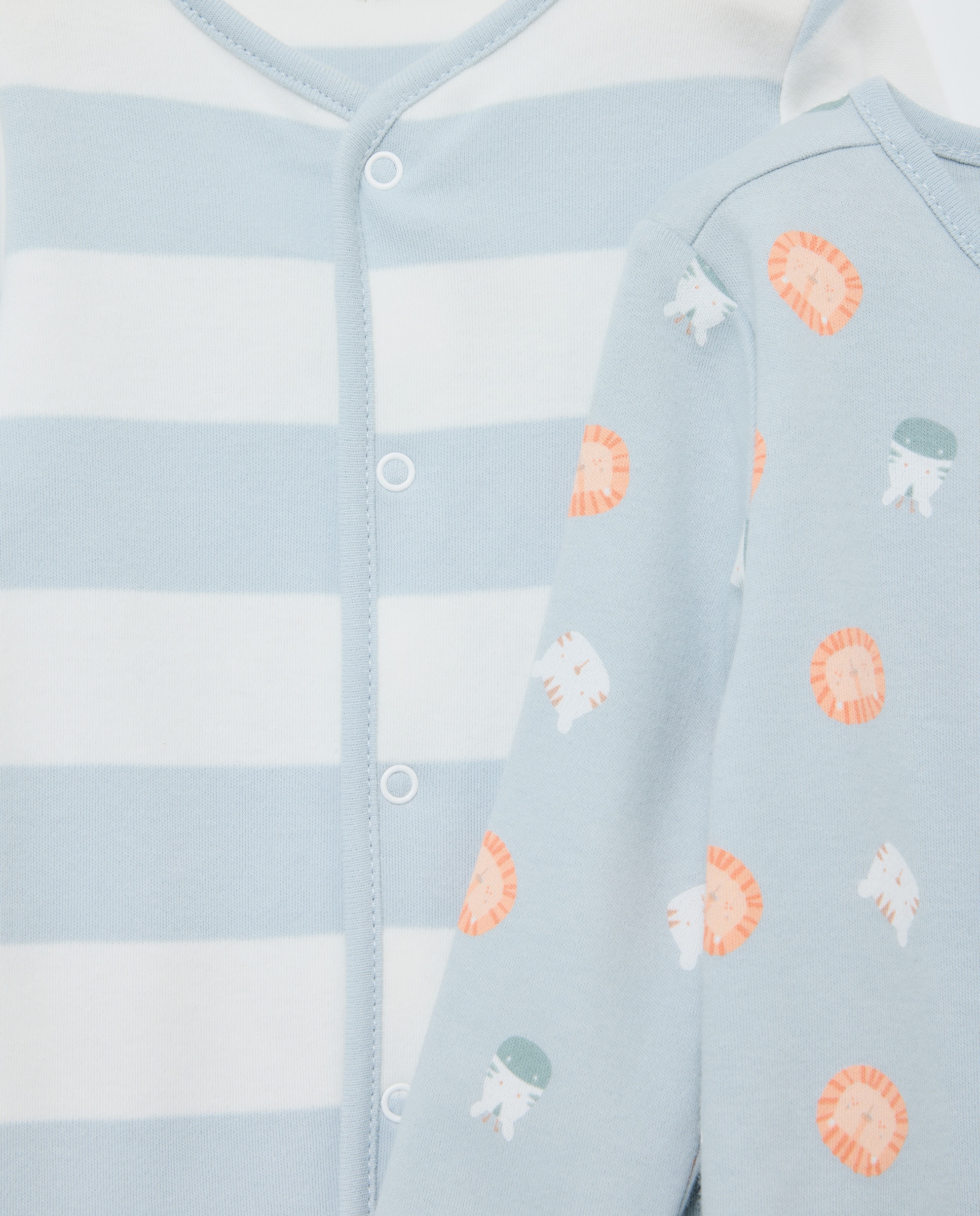 Pack 2 Babygrows Compridos de Bebé Animais e Riscas Cotton Juice Azul-3