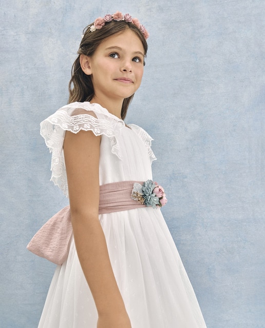 Imagen 0 de Vestido de comunión con volante de tul motitas CASIOPEA