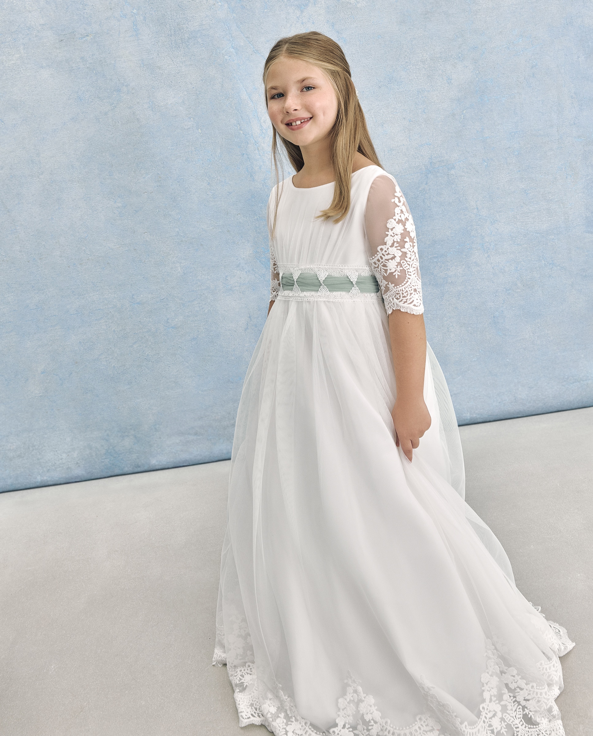 Vestido de Comunhão com Bordado Polaris Branco-marfim-1