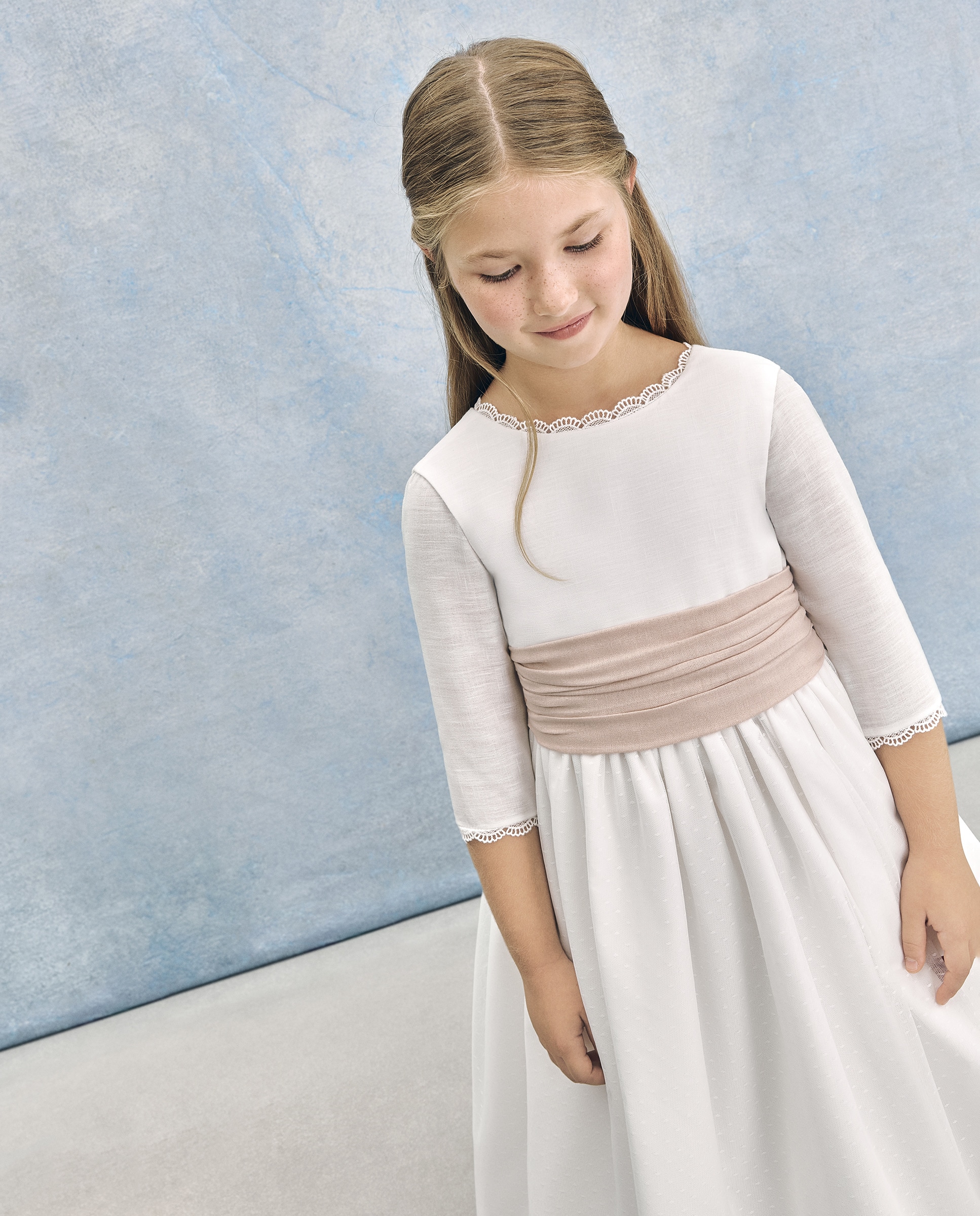 Vestido de Comunhão com Manga 3/4 Syrma Branco-marfim-3
