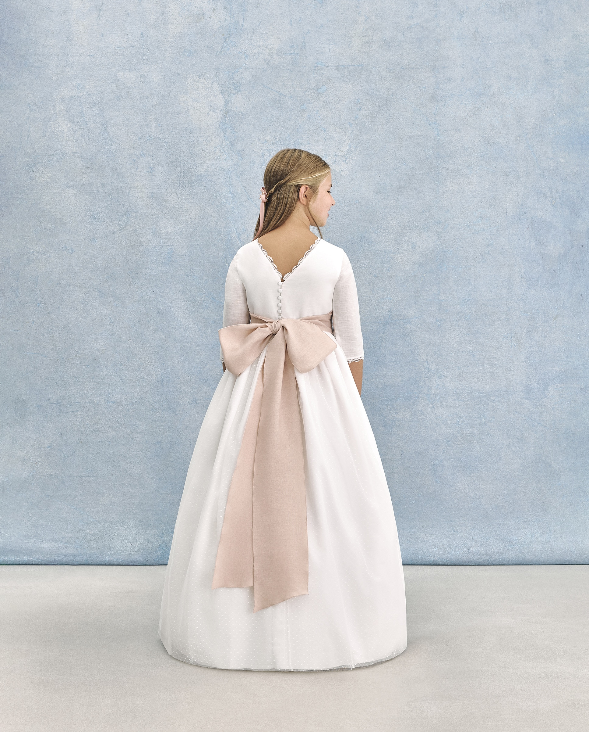 Vestido de Comunhão com Manga 3/4 Syrma Branco-marfim-5